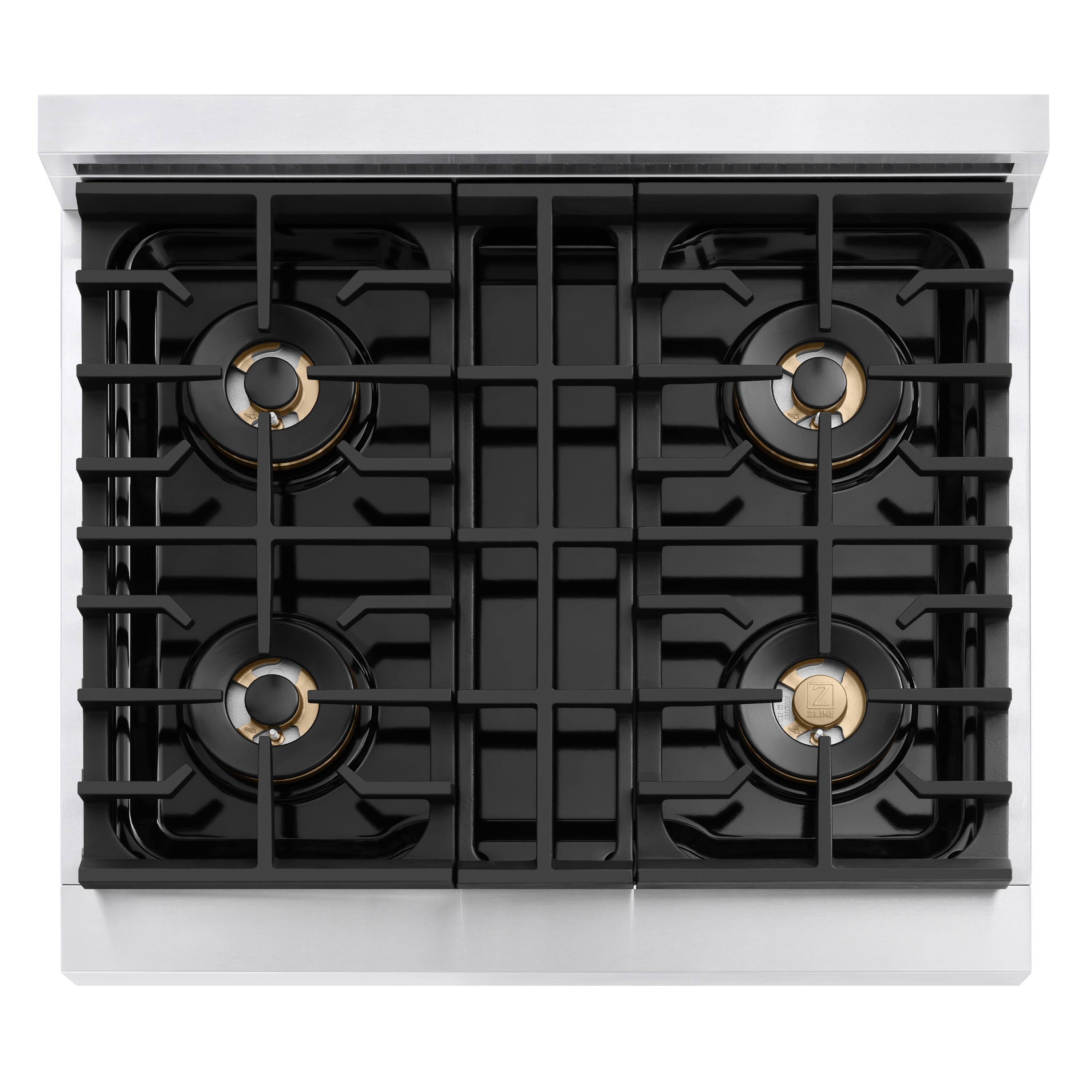 Alt View 8. ZLINE - Autograph 30 in. 4.2 cu. ft. Marino Freestanding Manual Clean DuoPro Gas Range with Convection Oven & Gold Accents - Stainless Steel.