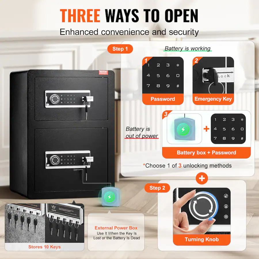 VEVOR Double Doors 3.5 cu.ft Safe Box with Key Lock & Password, Safe ...