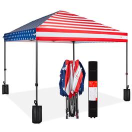 Best Choice Products - 10x10ft Easy Setup Pop Up Canopy w/ 1-Button Setup, Wheeled Case, 4 Weight Bags - Patriot Edition