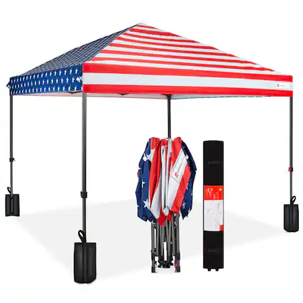Front. Best Choice Products - Best Choice Products 10x10ft Easy Setup Pop Up Canopy w/ 1-Button Setup, Wheeled Case, 4 Weight Bags - American Flag - American Flag.
