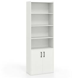 Pefilos - 70-Inch 6-Tier Bookcase - Adjustable Shelves Anti-Tip, 2-Door Cabinet, Household Organizer - White