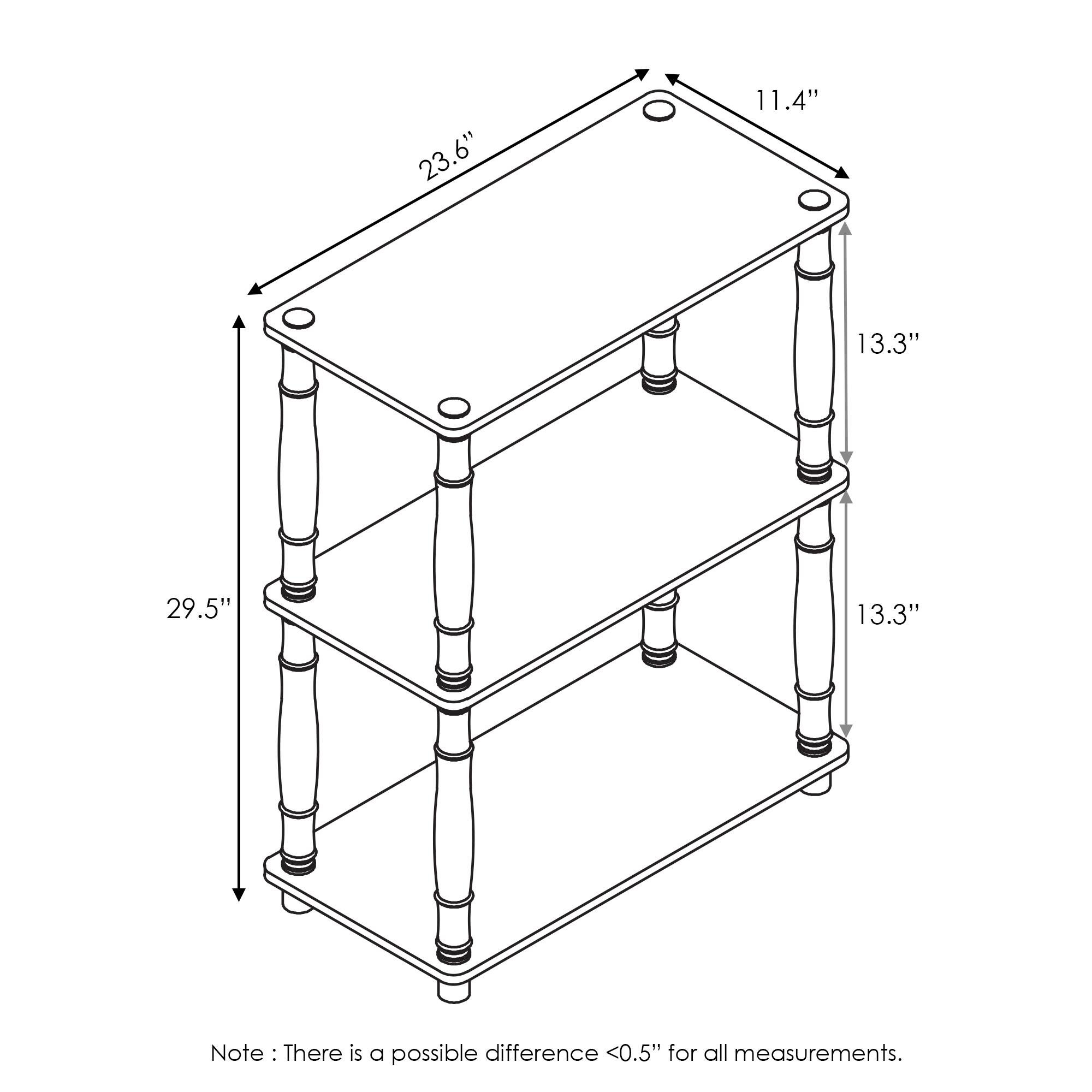 23.6"  
11.4"  
13.3"  
29.5"  
13.3"  

Note: There is a possible difference <0.5" for all measurements.