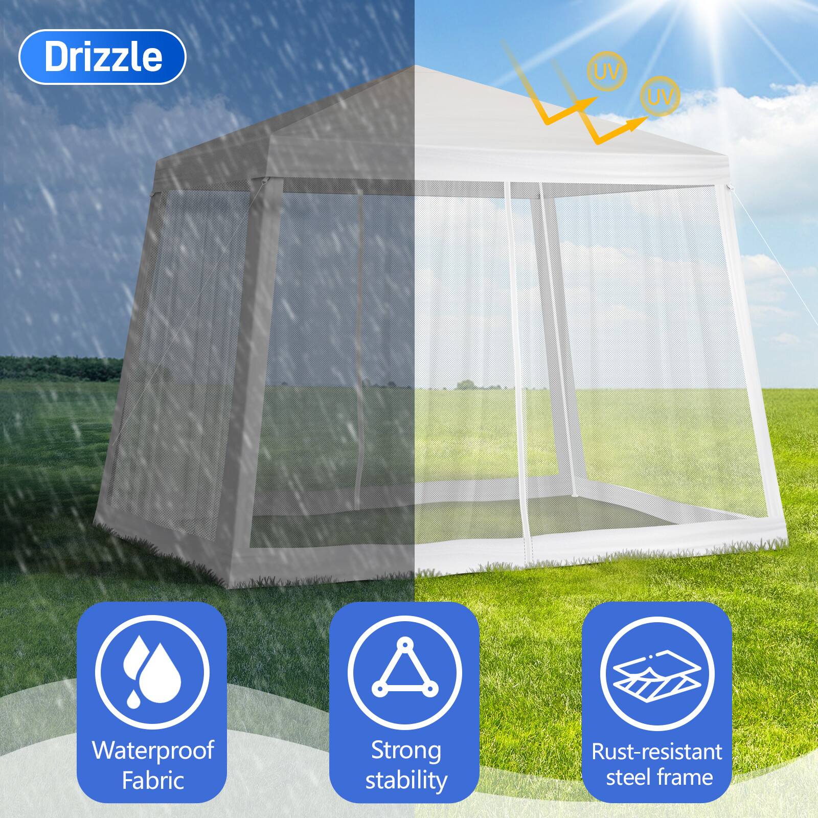 Drizzle UV UV Waterproof Fabric Strong stability Rust-resistant steel frame