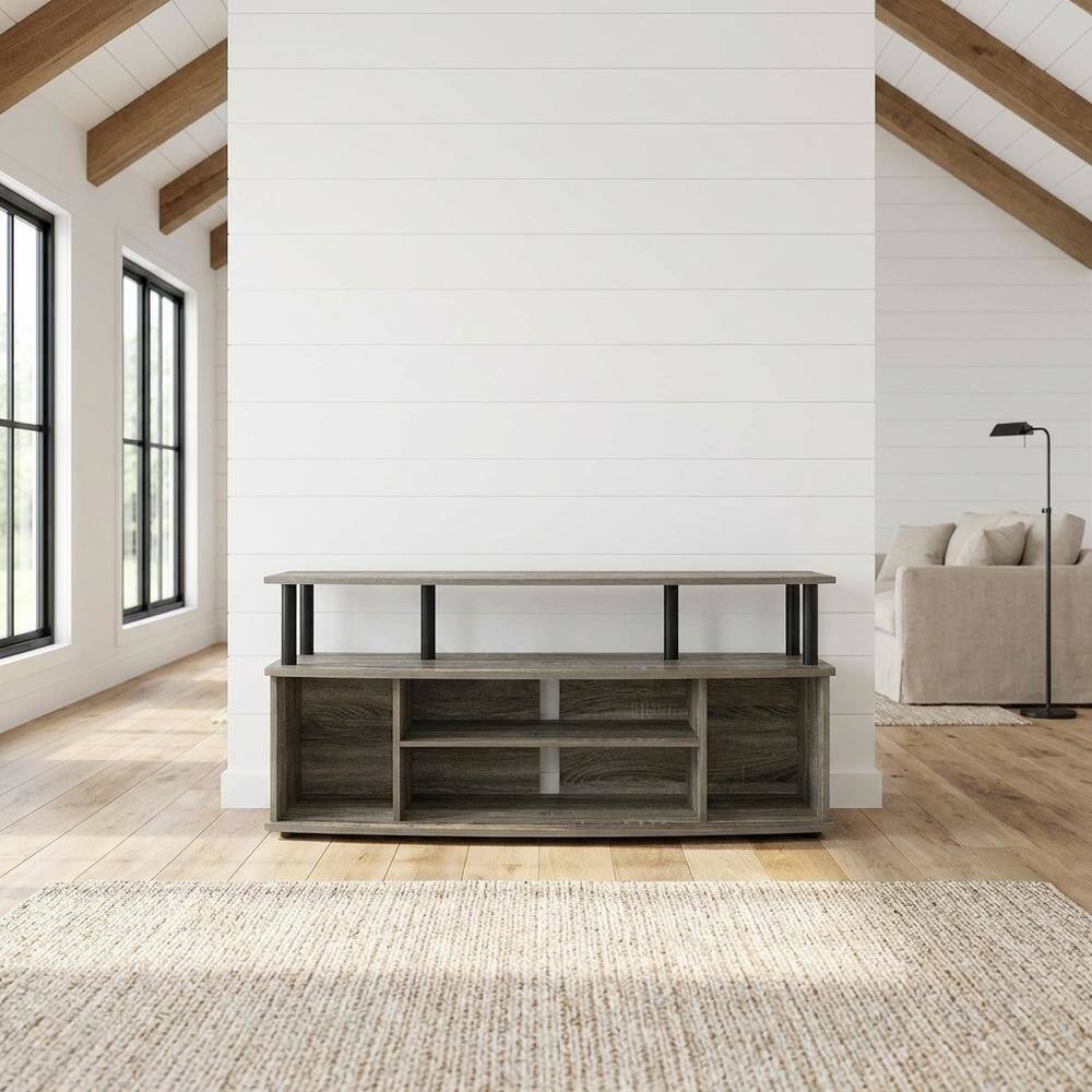 Angle. FurniFact - Stylish French Oak and Black Large Entertainment Center for up to 55-inch TV - French Oak Grey/Black.