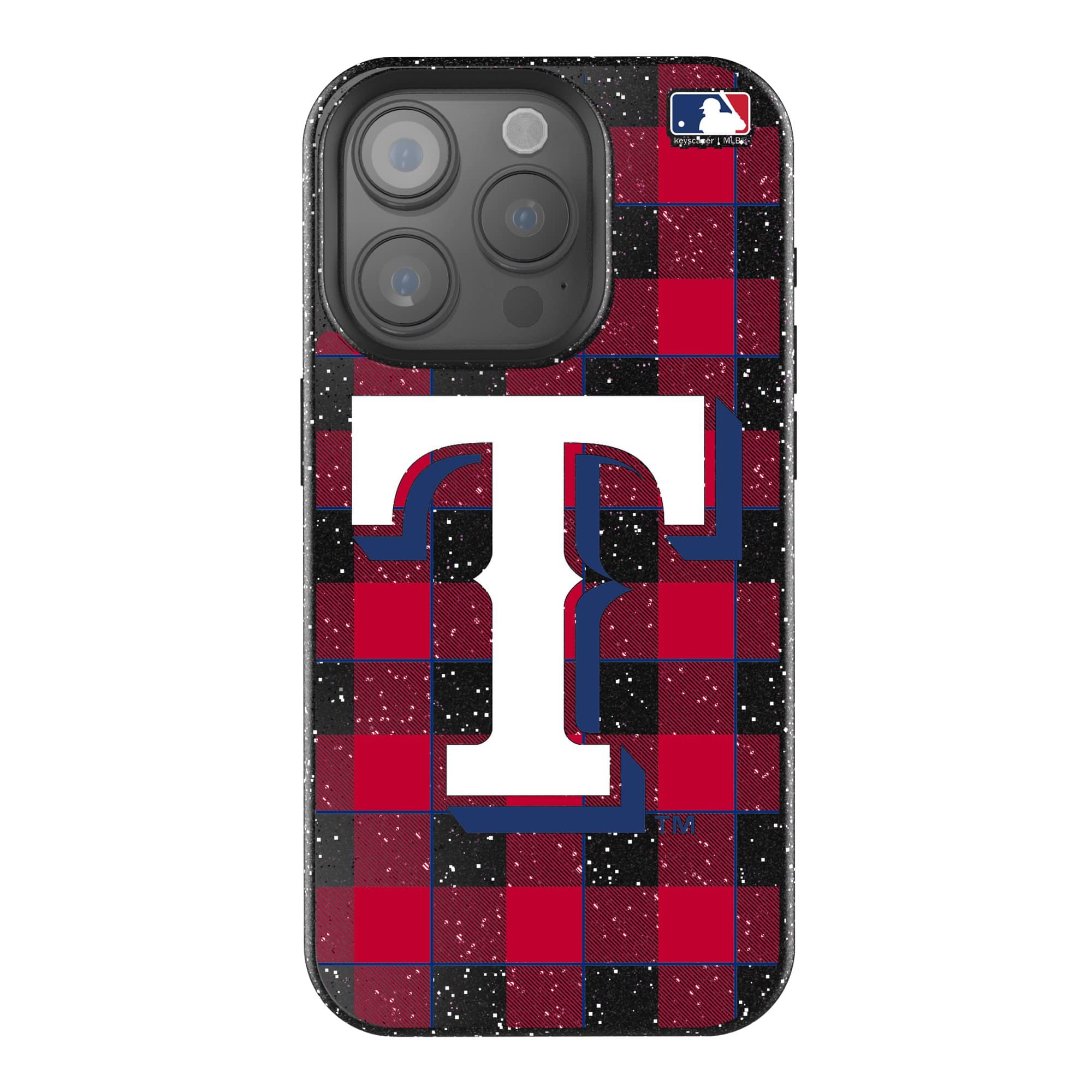 Keyscaper - MLB - Texas Rangers Plaid Bling iPhone Case - 14 Pro Max - Black