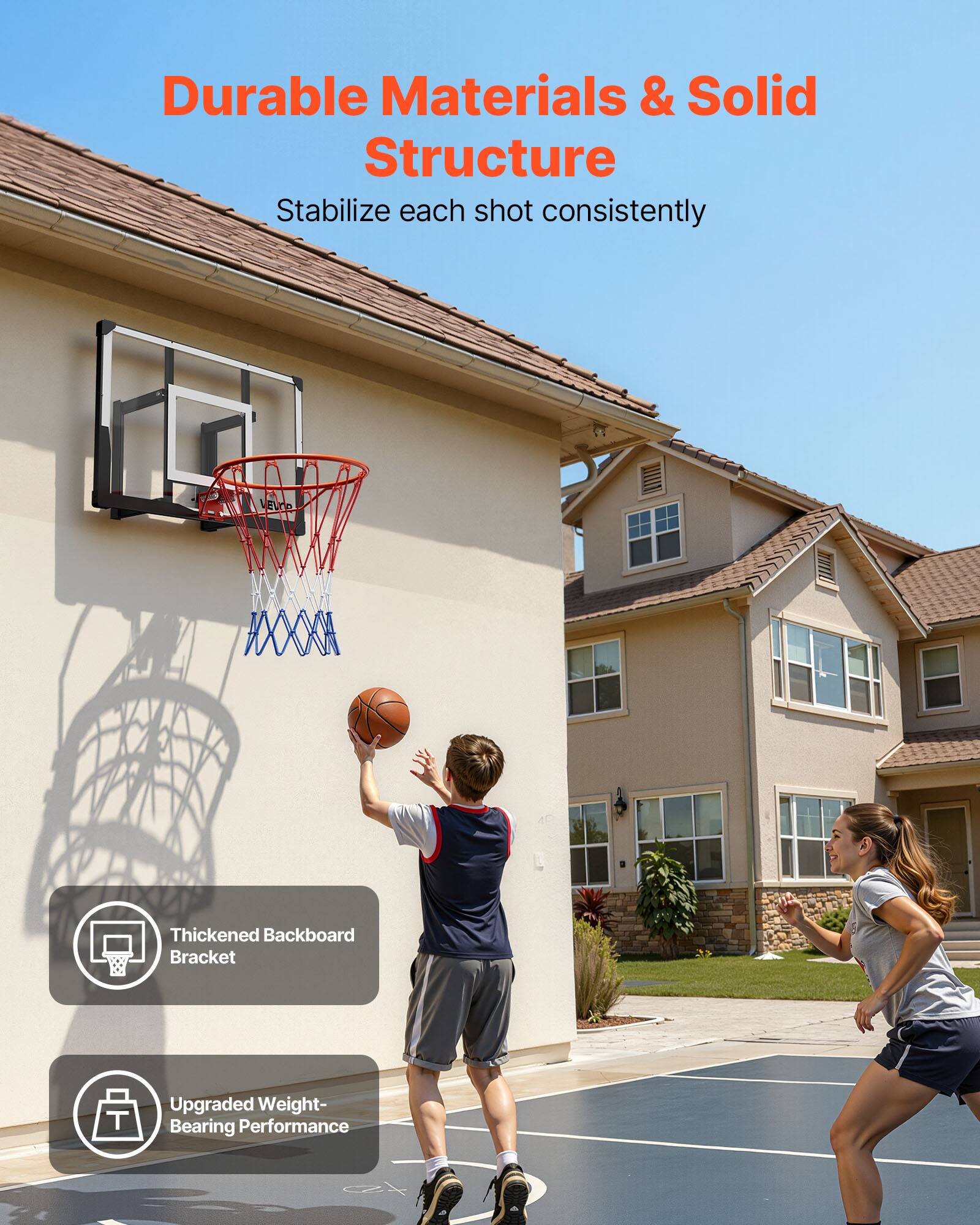 Durable Materials & Solid Structure  
Stabilize each shot consistently  

Thickened Backboard Bracket  
Upgraded Weight-Bearing Performance