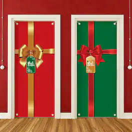 Paradigms Interiors - Christmas Door Cover Hanging Gift Package Decoration For Front Bathroom Toilet Backdrop Holiday Xmas House - Green, Red-2