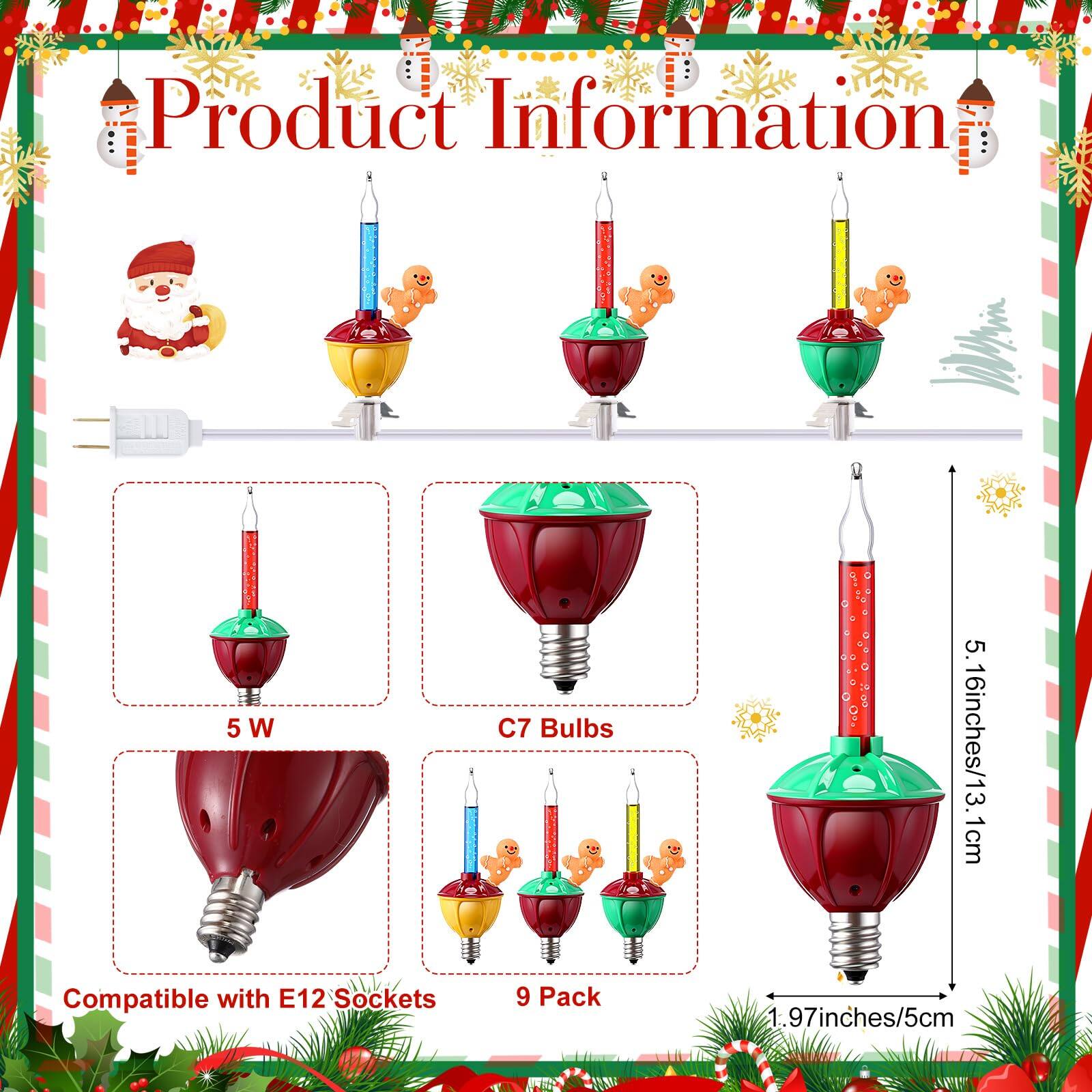 Product Information

- 5 W
- Compatible with E12 Sockets
- C7 Bulbs
- 9 Pack
- 5.16 inches / 13.1 cm
- 1.97 inches / 5 cm