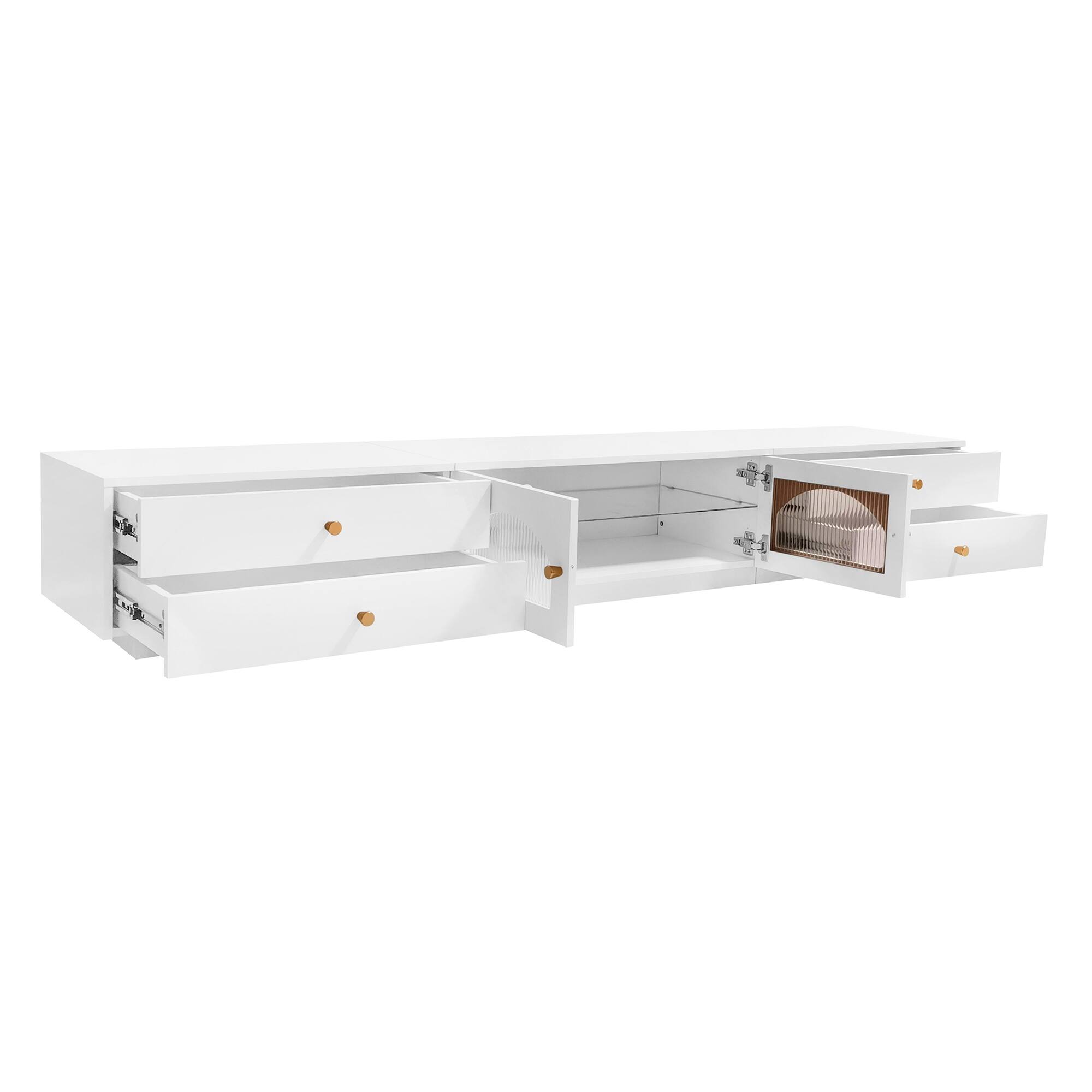 Angle. Spaco - Spaco Luxurious TV Stand with Fluted Glass Doors and Tempered Glass Shelf, Media Console for 95 Inch TVs - White.