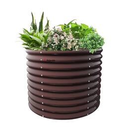 A Anleolife - Brown Metal Circle Raised Garden Bed Planter Box for Planting Vegetables Flowers Herb (36 in. L x 36 in. W x 30 in. H)