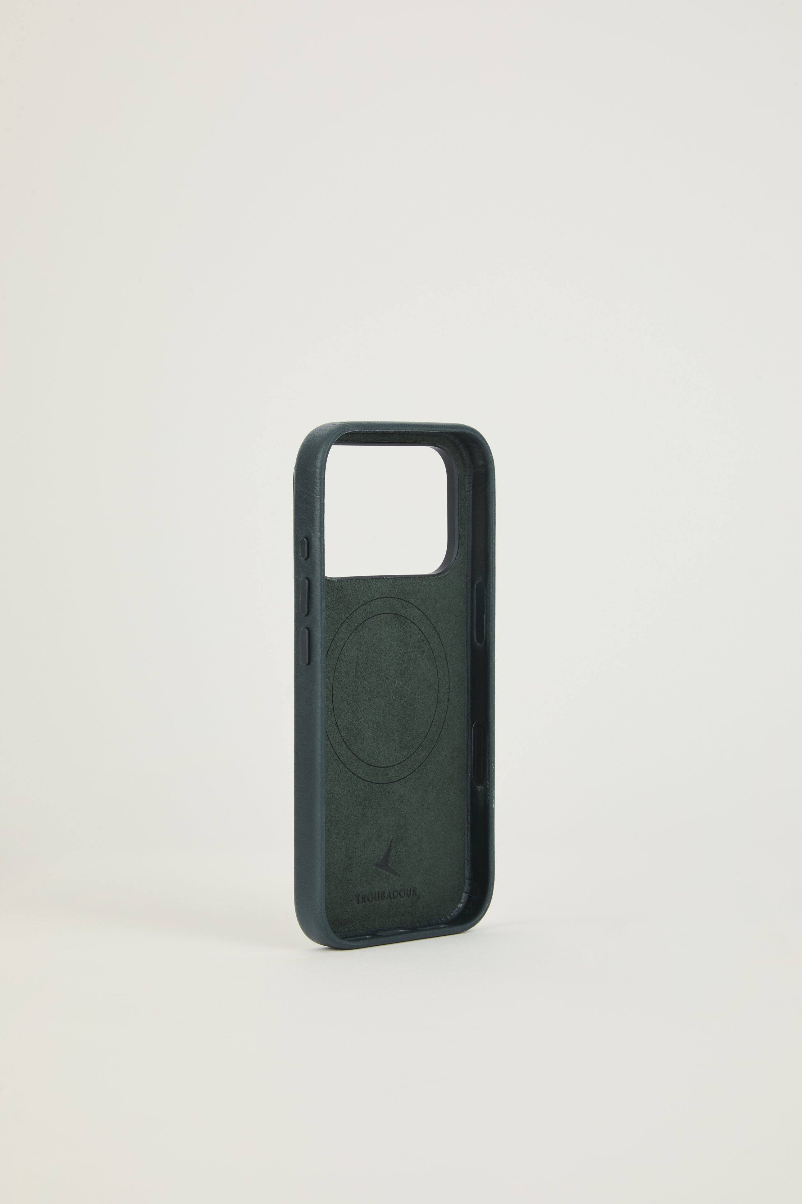 Alt View 1. Troubadour - iPhone 18 Pro Leather Case - Obsidian Green.