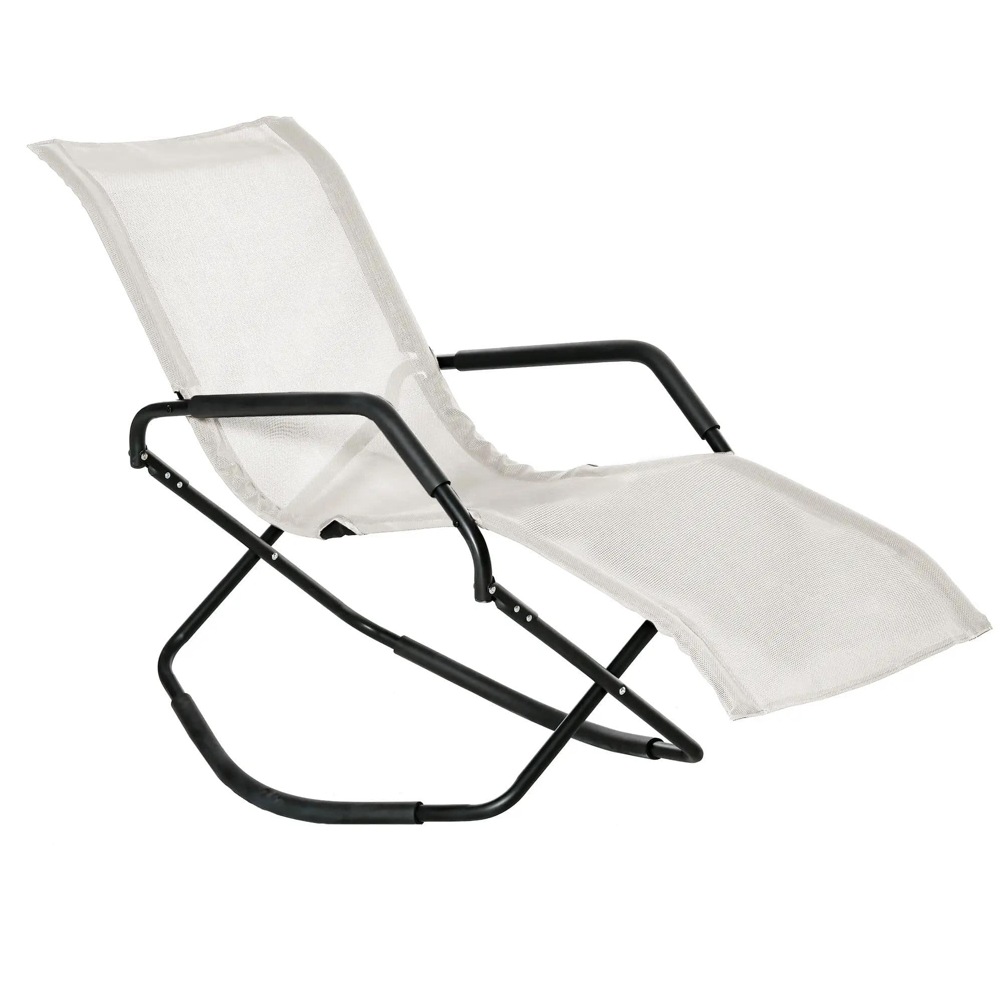 Resenkos - Outdoor Folding Rocking Chair, Foldable Chaise Lounge Pool Chair, Zero Gravity Lounge Chair - Cream White