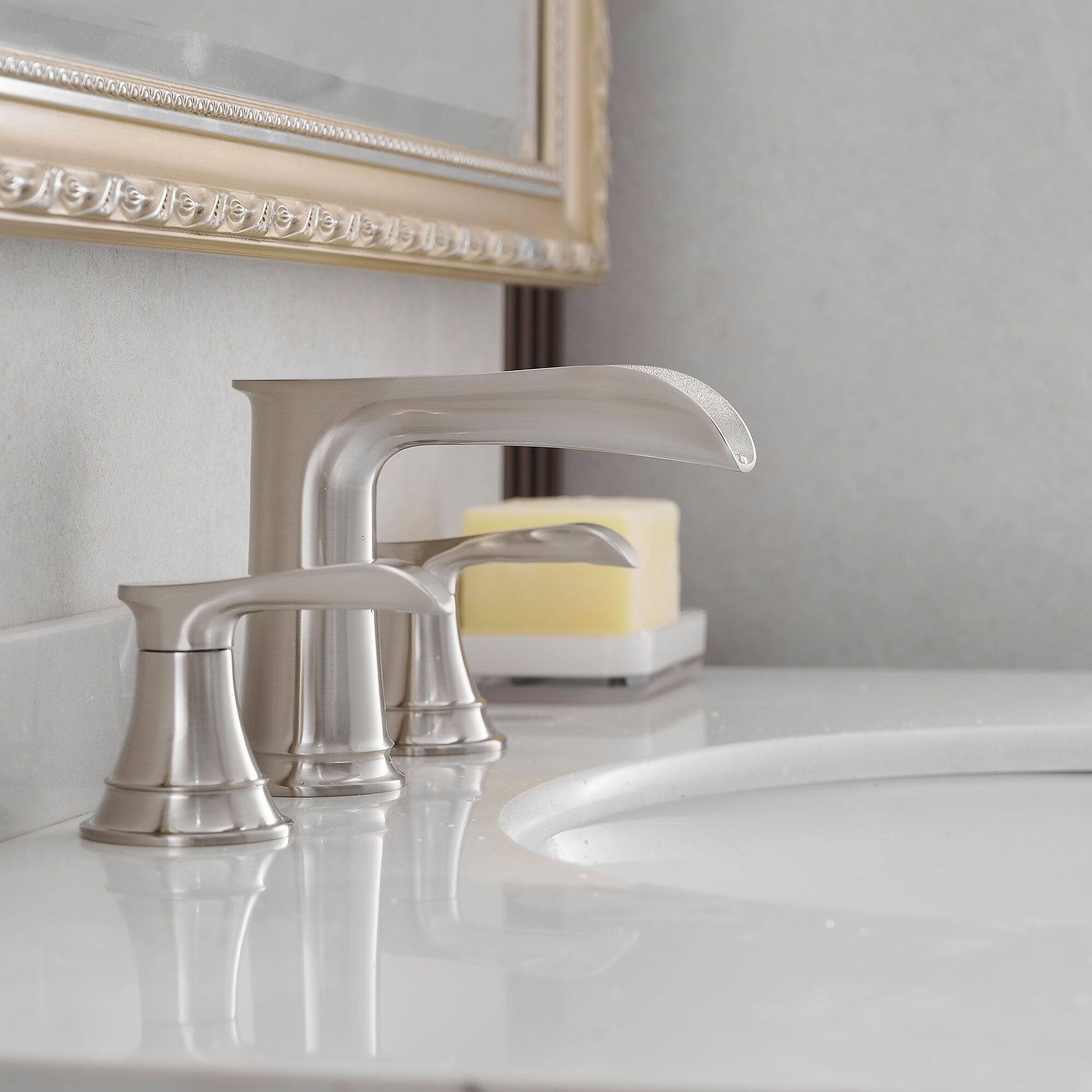 Angle. Boyel Living - 8 in. Widespread Double Handle Brass Bathroom Faucet with Pop Up Drain and Water Supply Hoses in Brushed Nickel - Brushed Nickel.