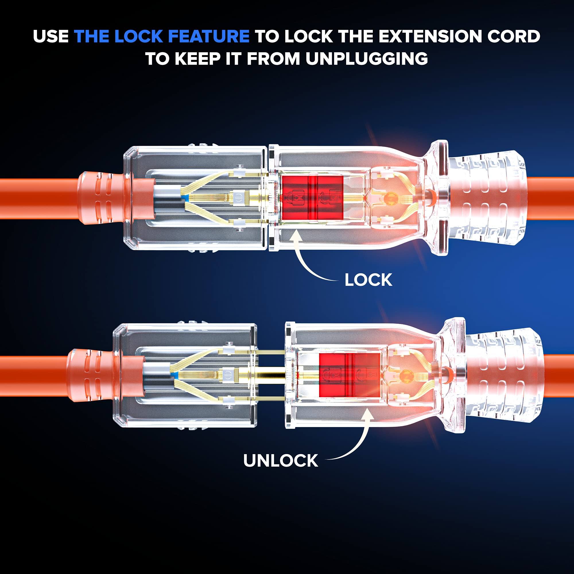 USE THE LOCK FEATURE TO LOCK THE EXTENSION CORD TO KEEP IT FROM UNPLUGGING

LOCK

UNLOCK