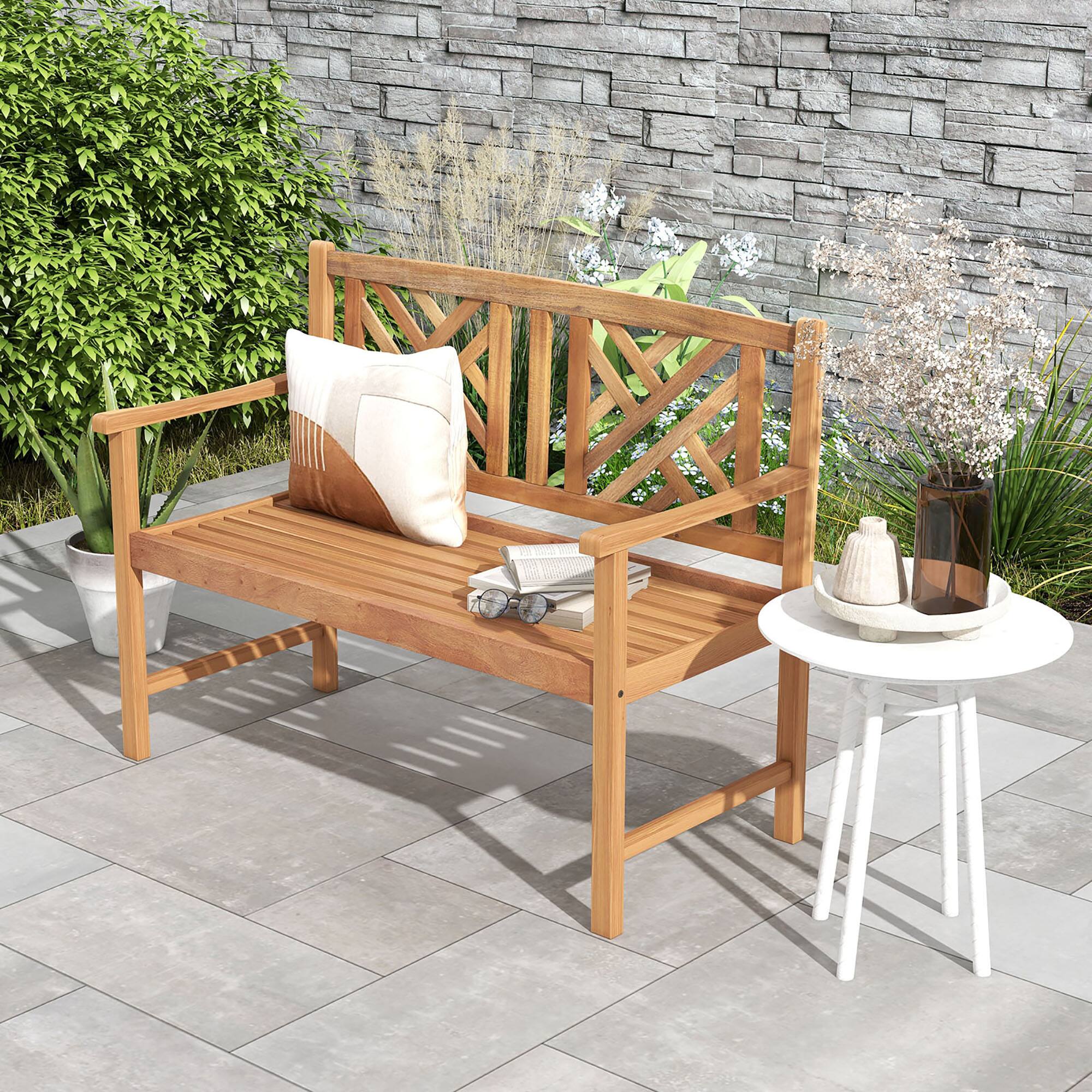 Alt View 3. Costway - Costway Patio Acacia Wood 2-Person Slatted Bench Outdoor Loveseat Chair Garden - Brown.