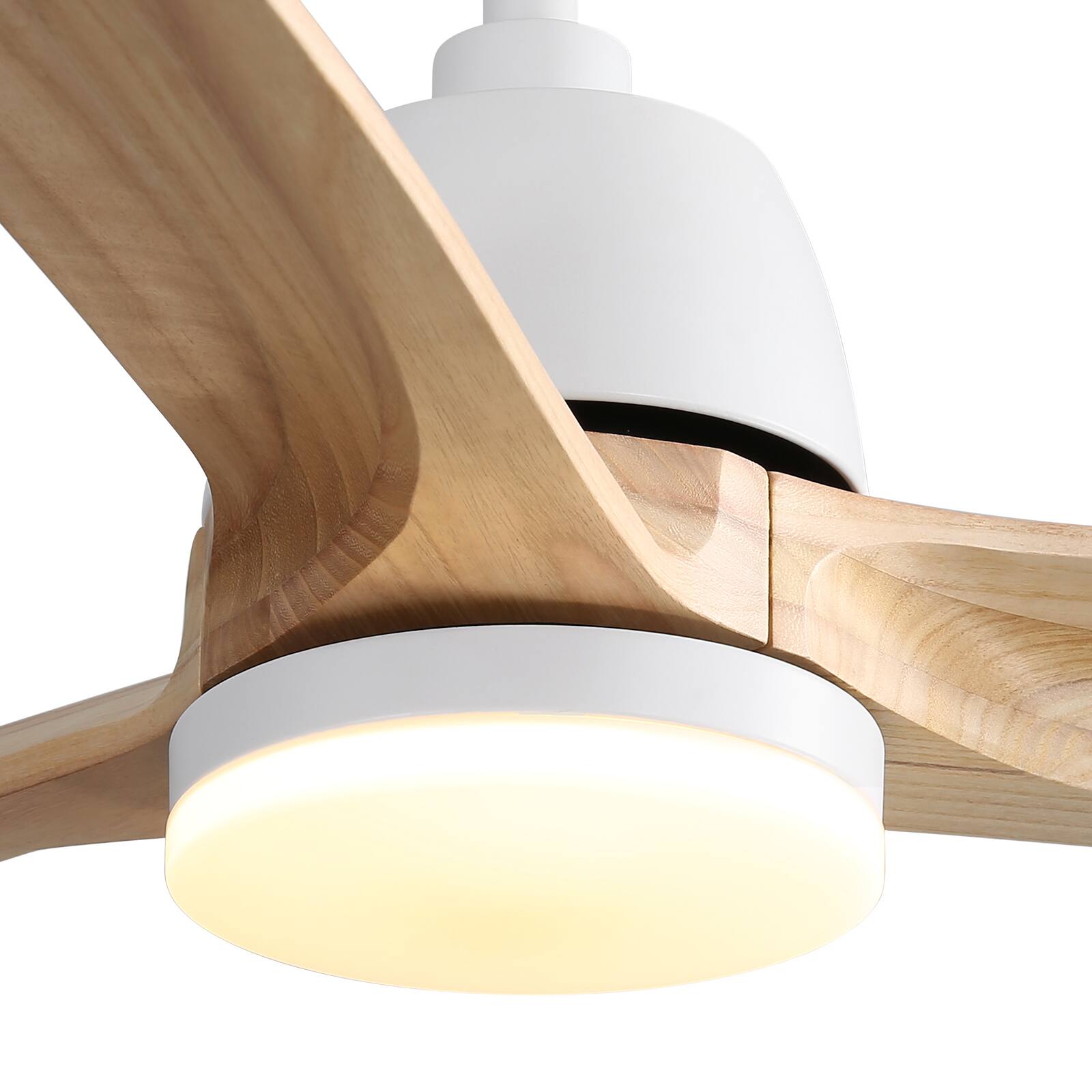 Left. Sofucor - 56'' Ceiling Fan with Light & Remote & Dimmable LED Reversible DC Modern Farmhouse Large Ceiling Fan for Kitchen Bedroom - White- Burley Wood.