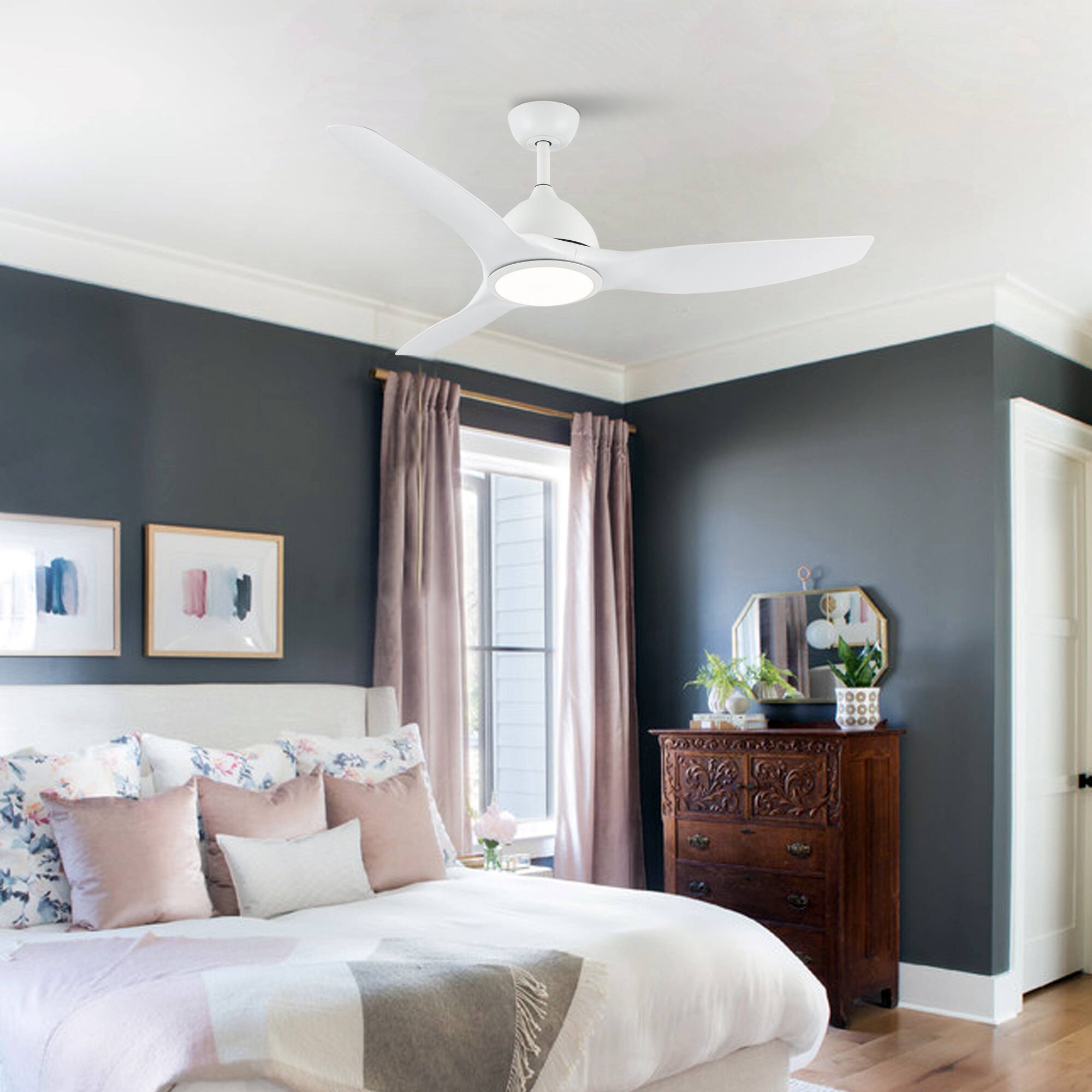 Angle. Vaczon - 52" Modern White Integrated LED Propeller Ceiling Fan with Remote - White.
