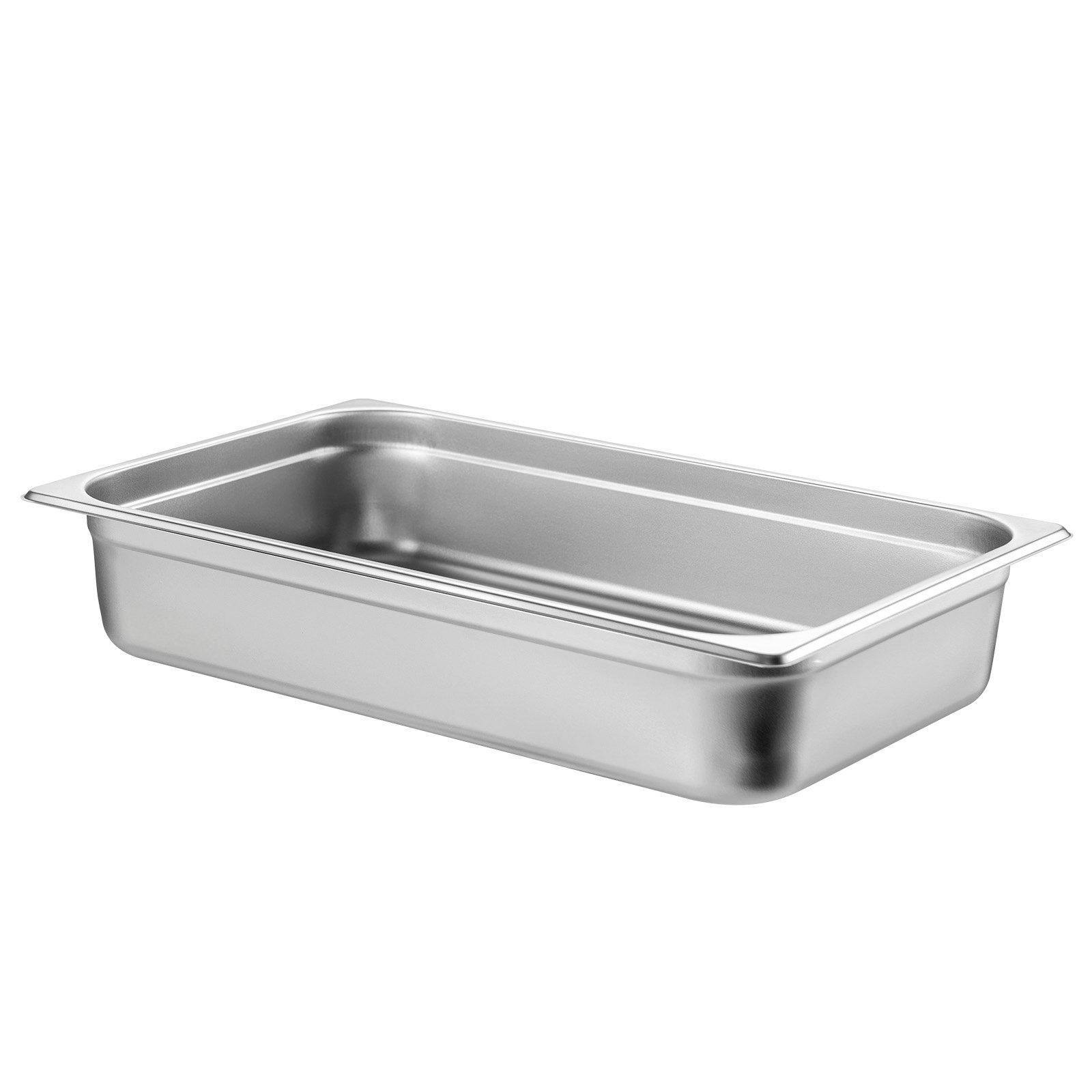 Front. Glintex - 6 Pack Full Size Anti-Jam Stainless Steel Steam Table Pans，Lids, 4-Inch Deep Food Pans for Catering and Restaurant Use - Silver.