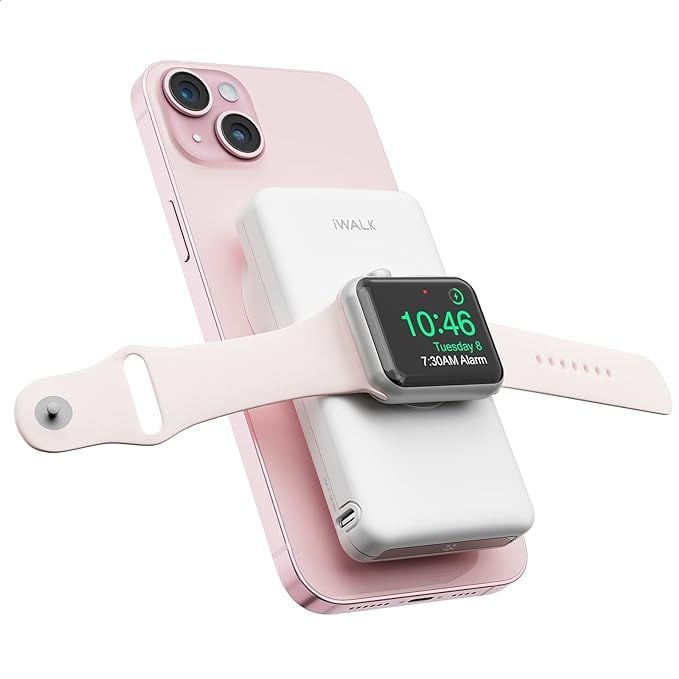 iWalk - MAG-X Magnetic Wireless 10000mAh Power Bank iWatch Charger PD Fast Charging Portable Charger Compact Battery Pack - White