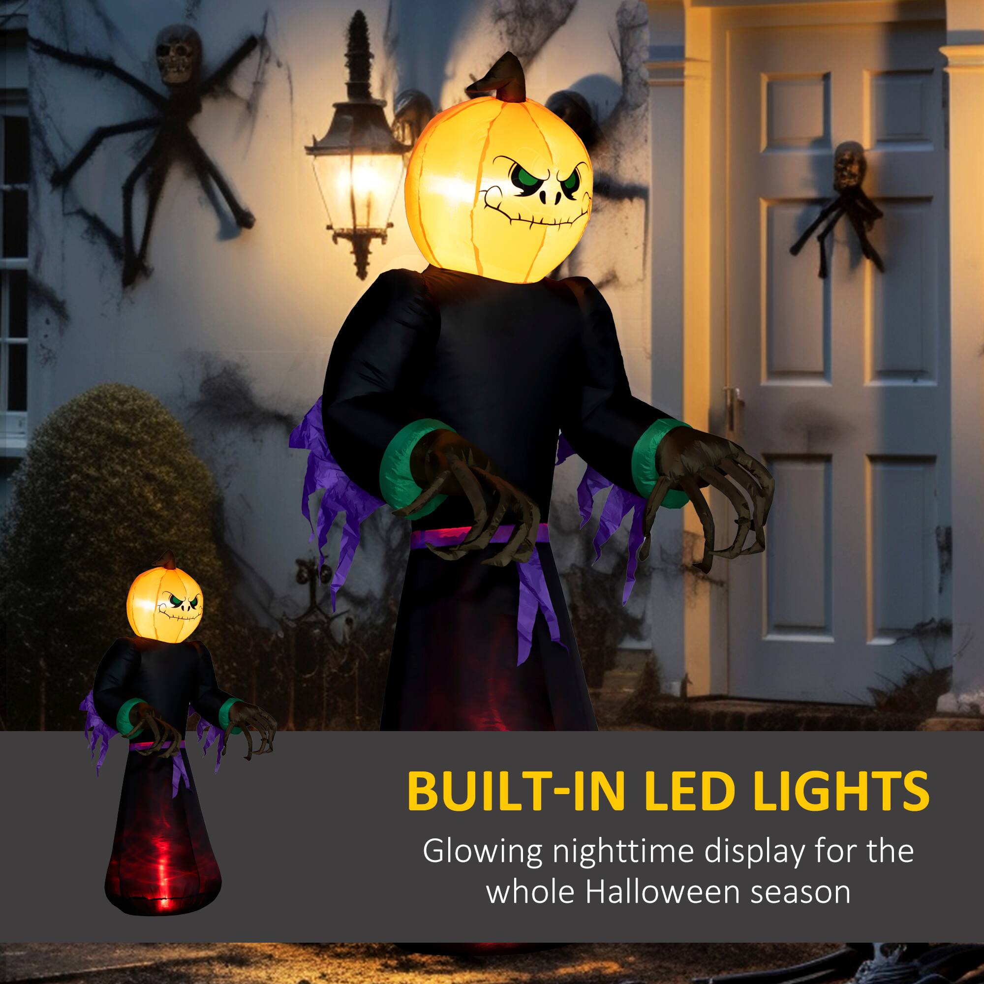 M - BUILT-IN LED LIGHTS: Glowing nighttime display for the whole Halloween season.