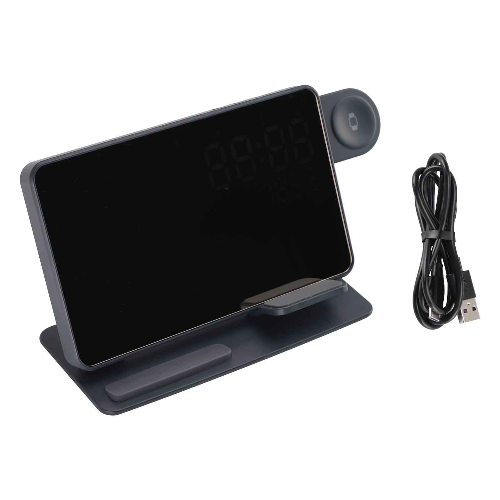 Alt View 7. Topteng - 6-in-1 Wireless Charging Station with LED Digital Clock - 15W Fast Charger,Alarm,Temp Display for iPhone,Watch & AirPods - Black.