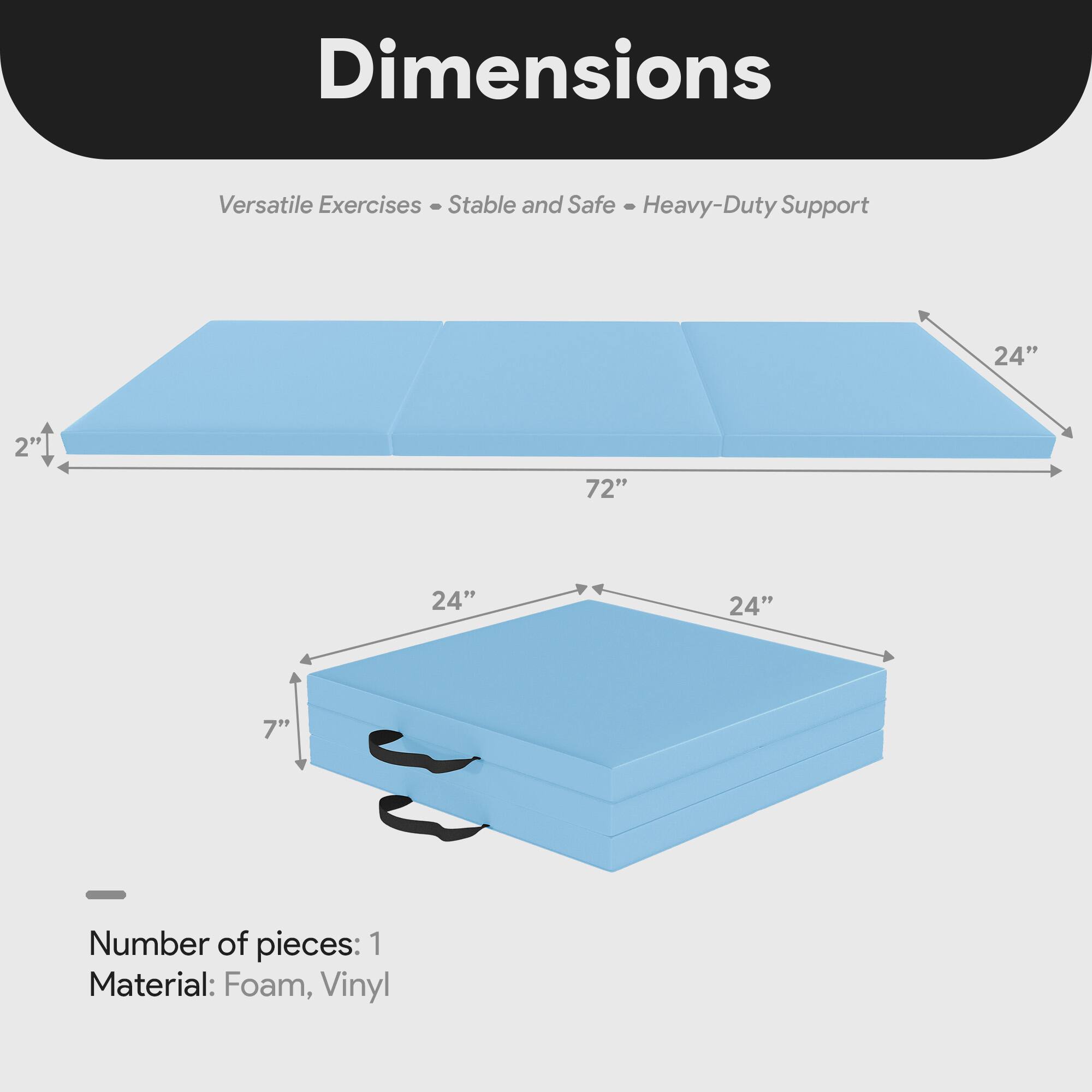 BalanceFrom Fitness GoGym 6x2' Folding 3 Panel Exercise Mat with ...