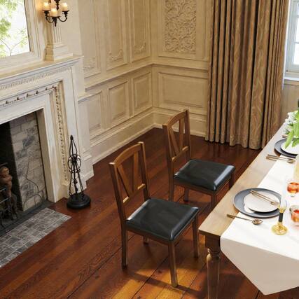 Front. Hivvago - Curved-Back Dining Chair with Broad, Comfortable Seating - Set of 2 - Brown, Black.