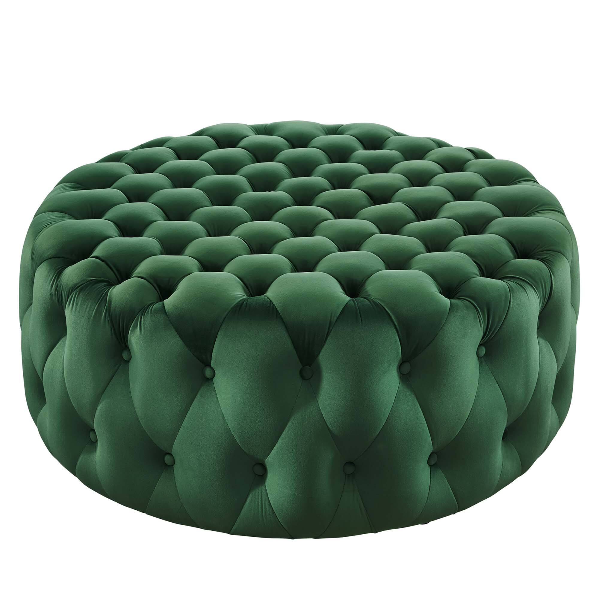 Angle. Modway - Amour Tufted Button Large Round Performance Velvet Ottoman by Modway - EEI-5469-EME.
