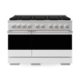 ZLINE - 48 in. 6.7 cu. ft. Marino Freestanding Double Oven Gas Range with 8 Burners and Convection Oven with White Doors - Satin Stainless Steel