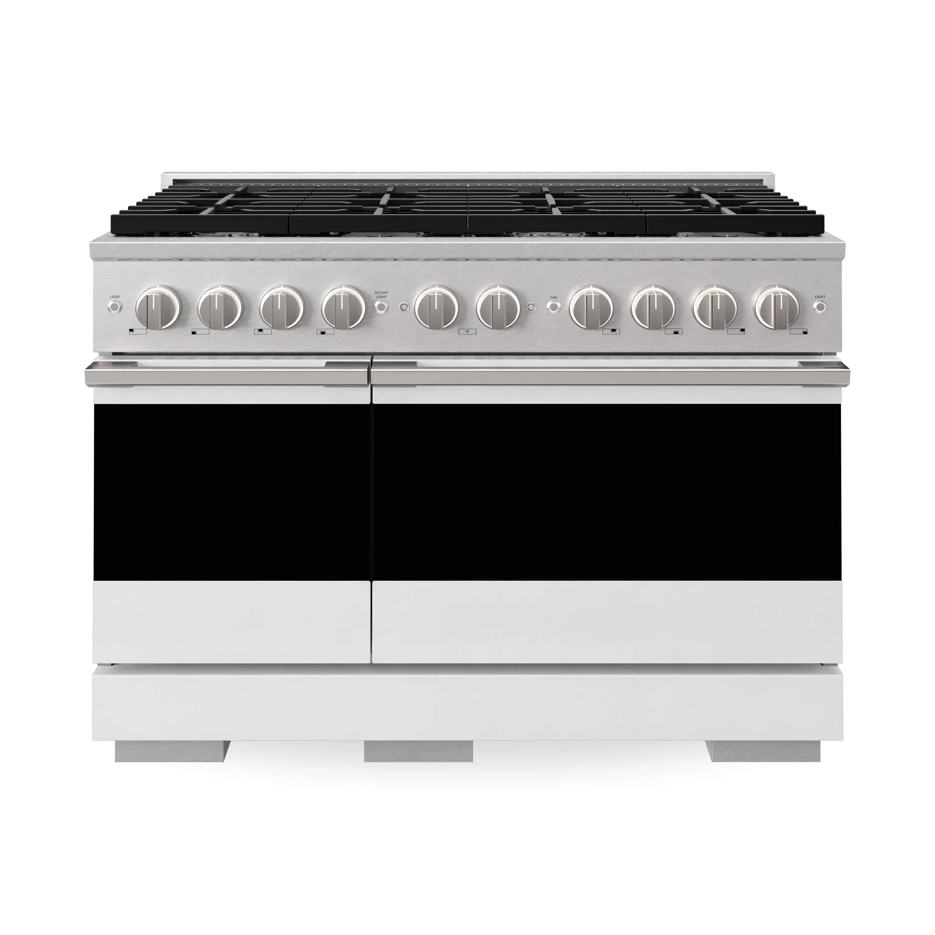 Front. ZLINE - 48 in. 6.7 cu. ft. Marino Freestanding Double Oven Gas Range with 8 Burners and Convection Oven with White Doors - Satin Stainless Steel.