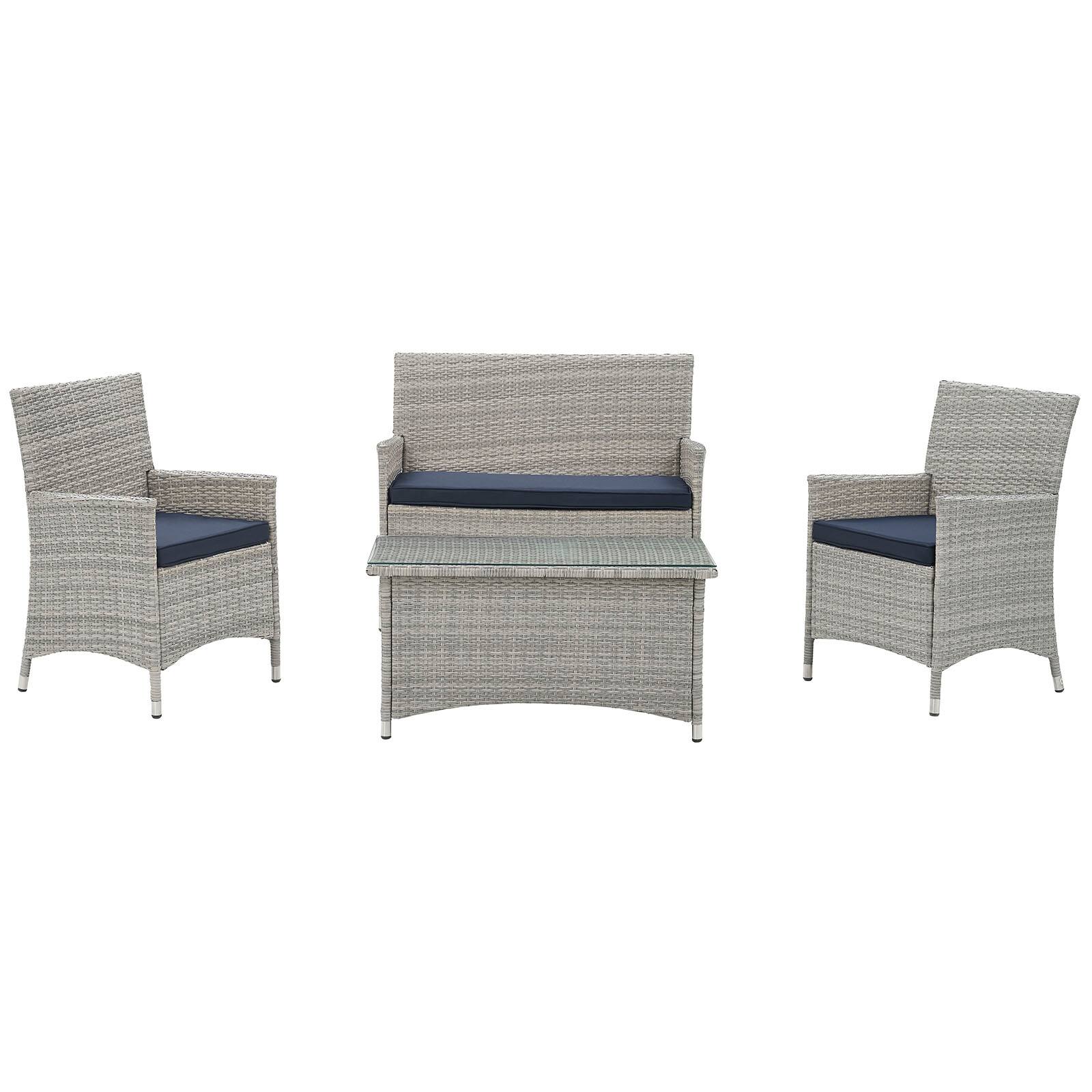 Bridge 4 Piece Outdoor Patio Patio Conversation Set by Modway Light ...