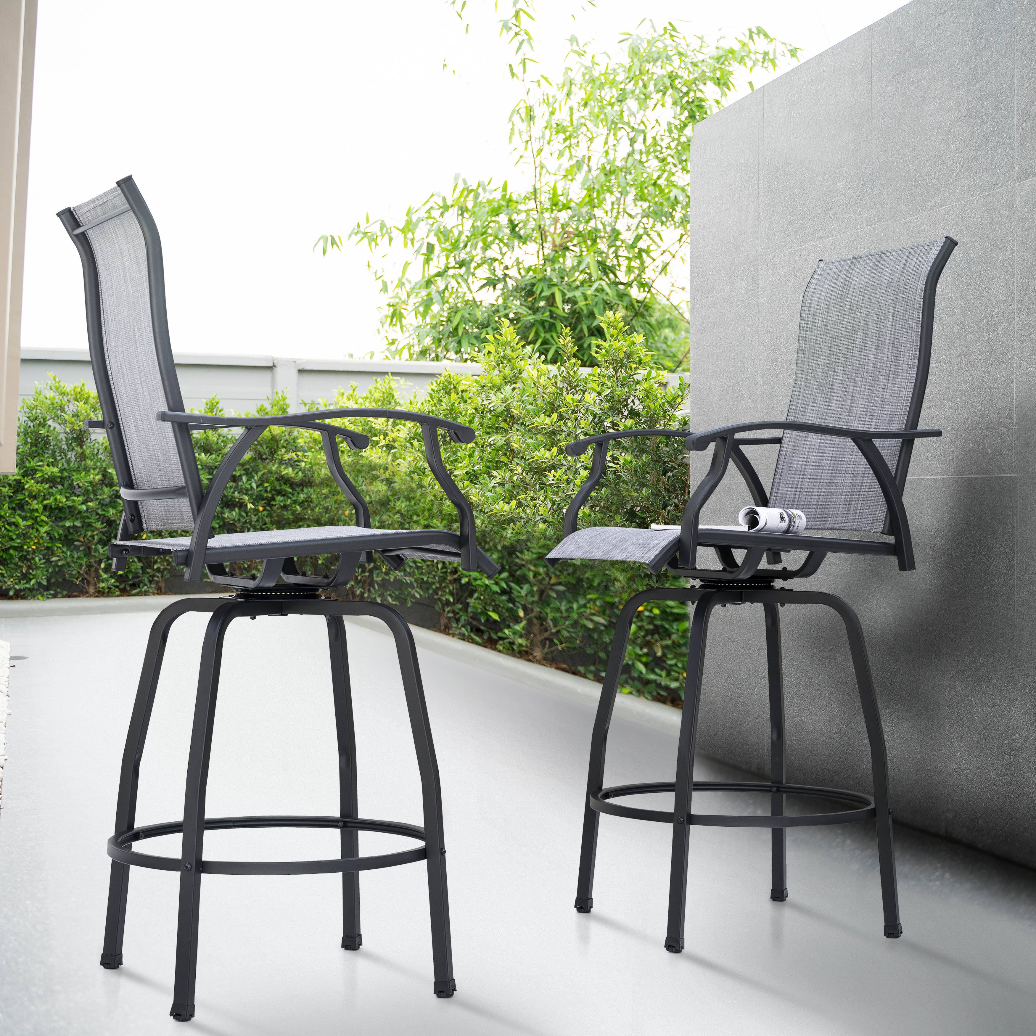 Alt View 5. Nuu Garden - Nuu Garden Outdoor Swivel Bar Stools, Set of 2 Patio Bistro Chairs, All-Weather Textilene - Gray&Black.