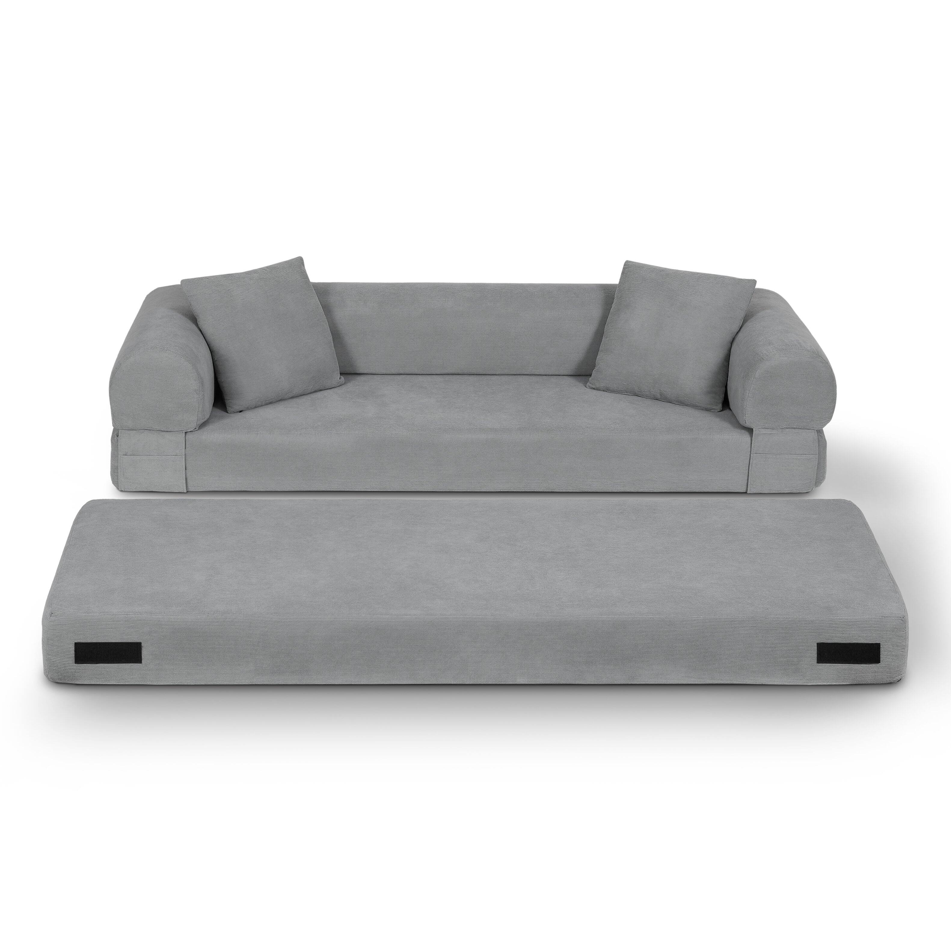 Alt View 1. Loheer - Loheer Queen Sleeper Sofa Bed, 80 Inch Corduroy Convertible Fold Out Couch with Storage, Boneless Couch in a Box - Light Gray.
