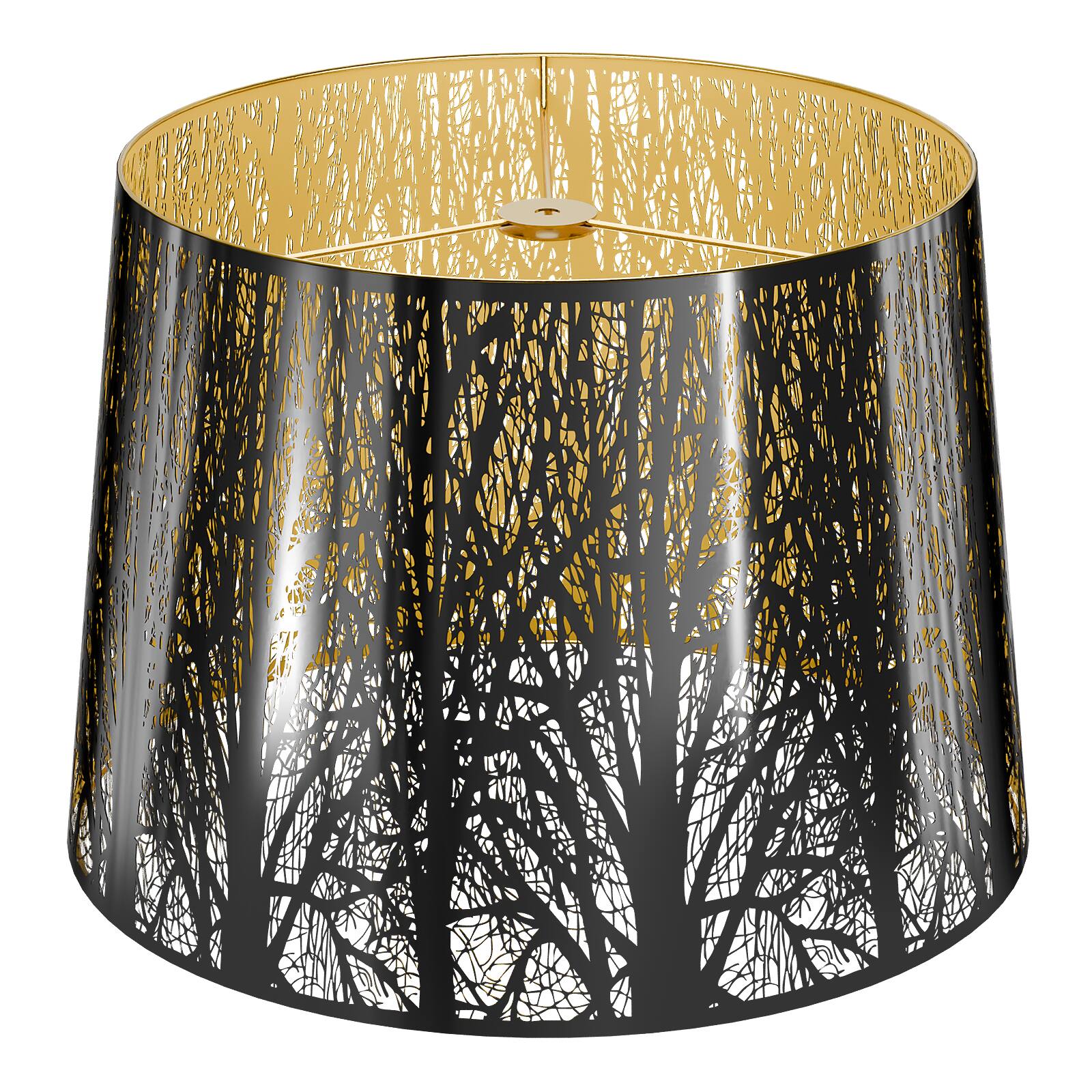 Front. Alucset - Large Drum Lampshade Large Lamp Shade Modern Metal Forest Mirror Effect Lamp Shade Lampshades Replacement (Spider) - Chrome&Gold.