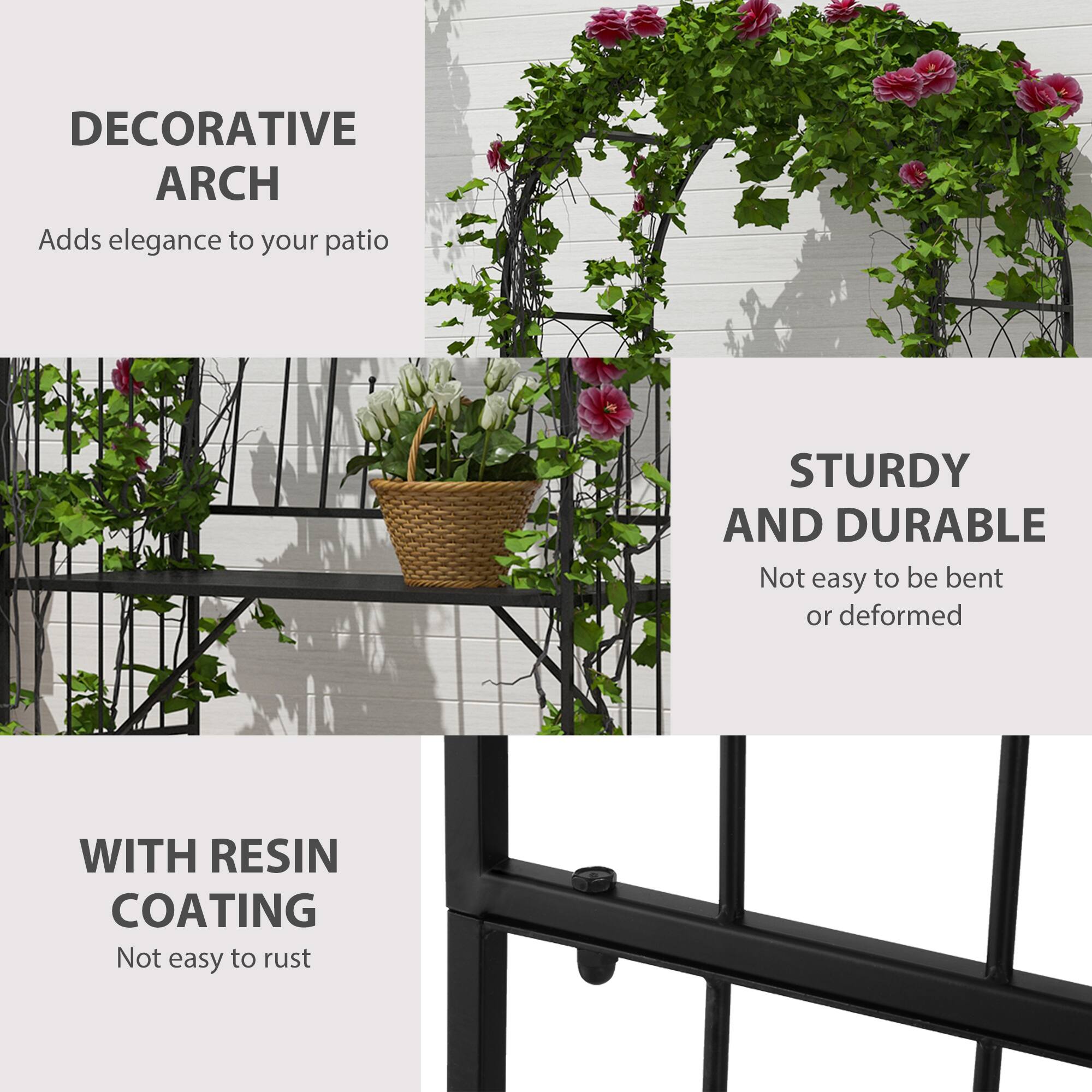 DECORATIVE ARCH Adds elegance to your patio

STURDY AND DURABLE Not easy to be bent or deformed

WITH RESIN COATING Not easy to rust