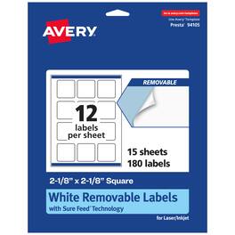 Avery - Removable Square Labels, 2-1/8" x 2-1/8", 180ct - White