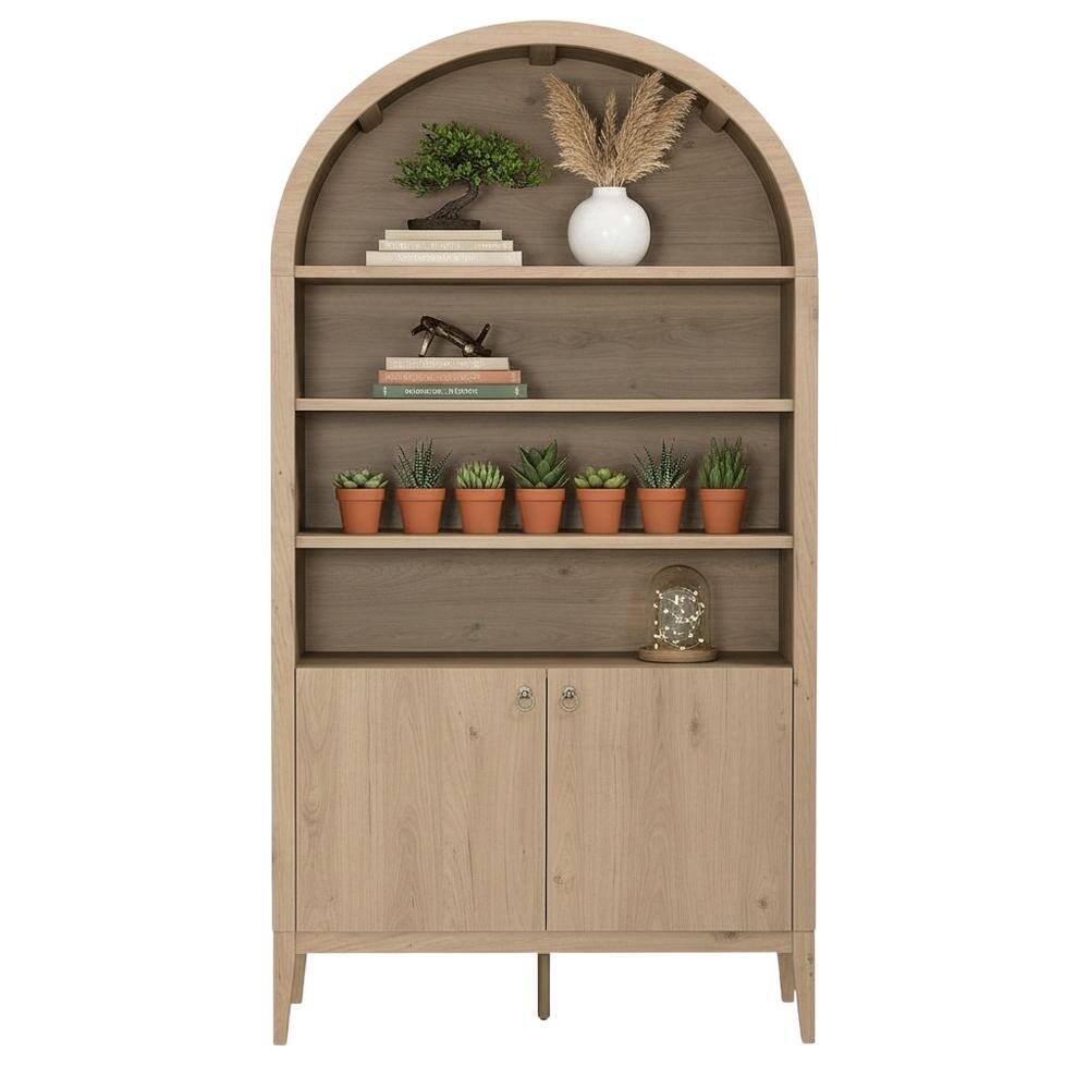 Back. FurniFact - Brown display cabinet, arched design, engineered wood construction, versatile - Brown.