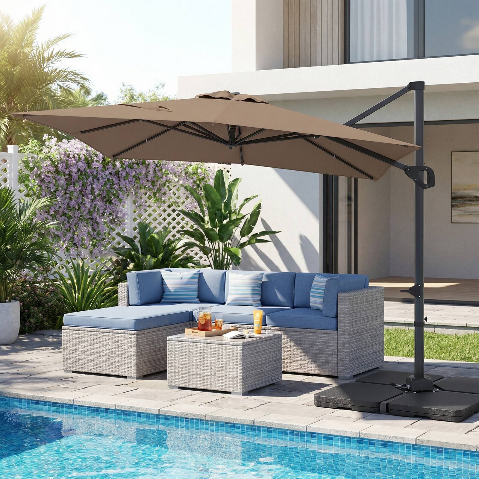 Alt View 4. Costway - Costway Cantilever Umbrella with 220 LBS Base, Offset Hanging Umbrella with 360° Rotation - Tan.