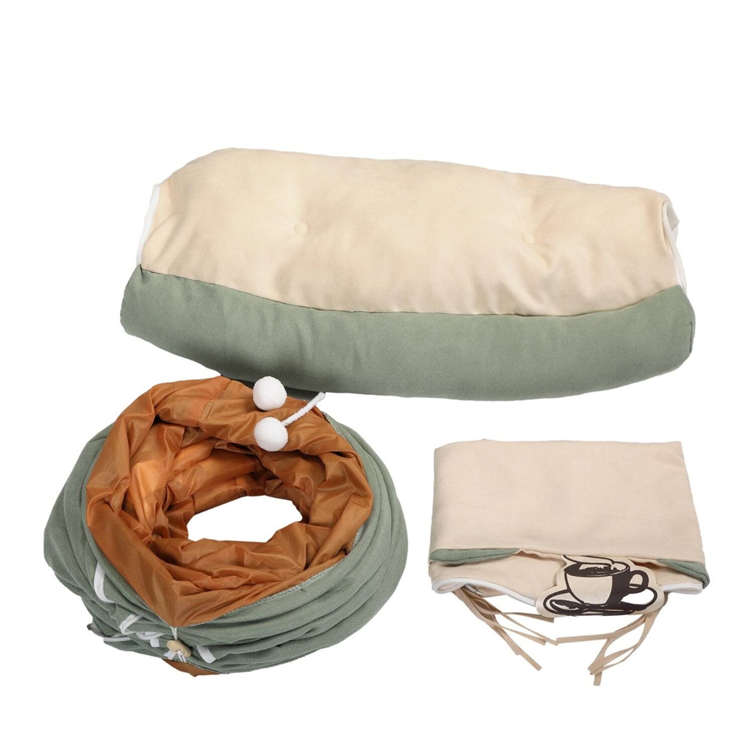 Alt View 4. Pefilos - 49" Cat Tunnel Bed for Indoor, Cat Tube with Collapsible Washable Cat Bed, Cat Toys for Kitty City - Green.