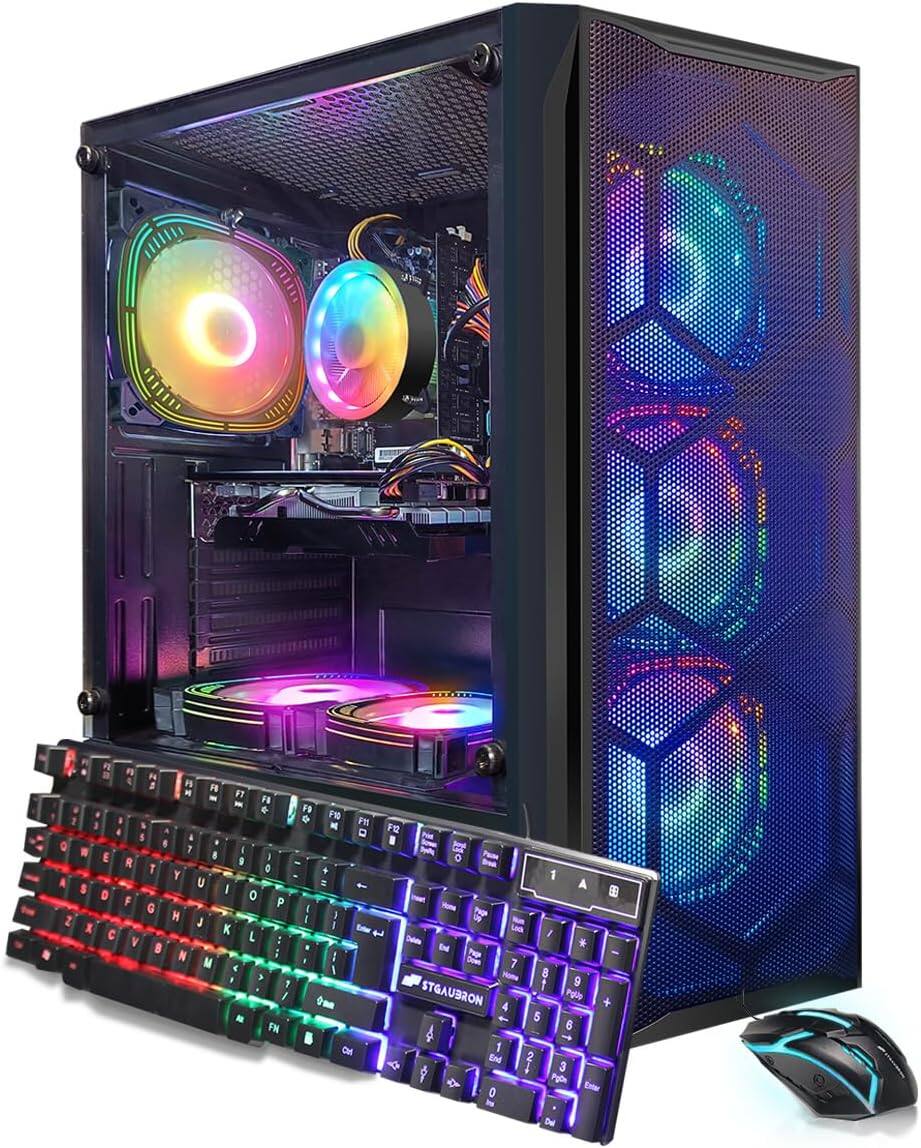 STGAubron - Gaming PC Desktop Computer, Intel Core i7 8th Gen up to 4.1Ghz, Radeon RX 580 8G, 16GB DDR4, 1TB SSD, W11H - Black