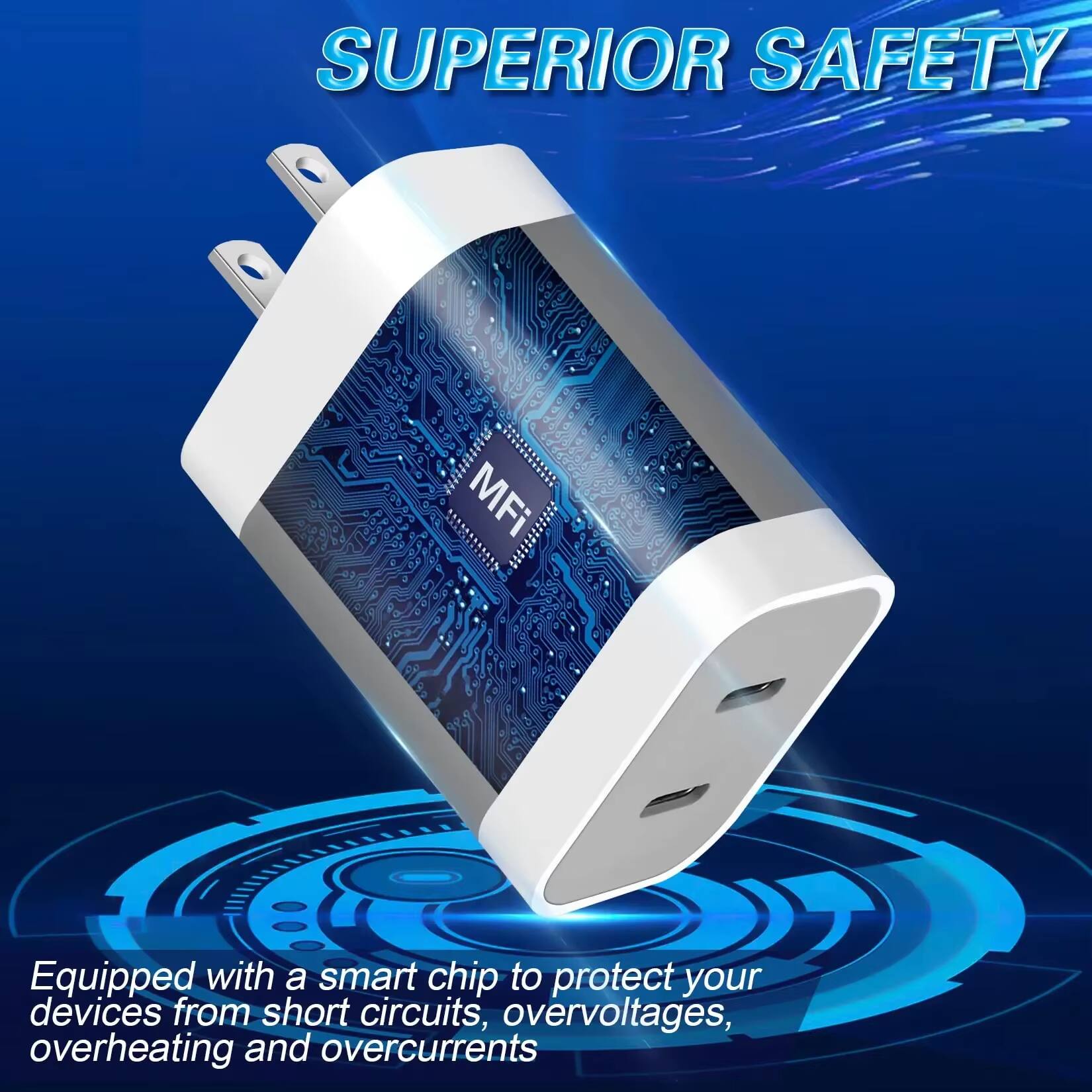 SUPERIOR SAFETY

Equipped with a smart chip to protect your devices from short circuits, overvoltages, overheating, and overcurrents.
