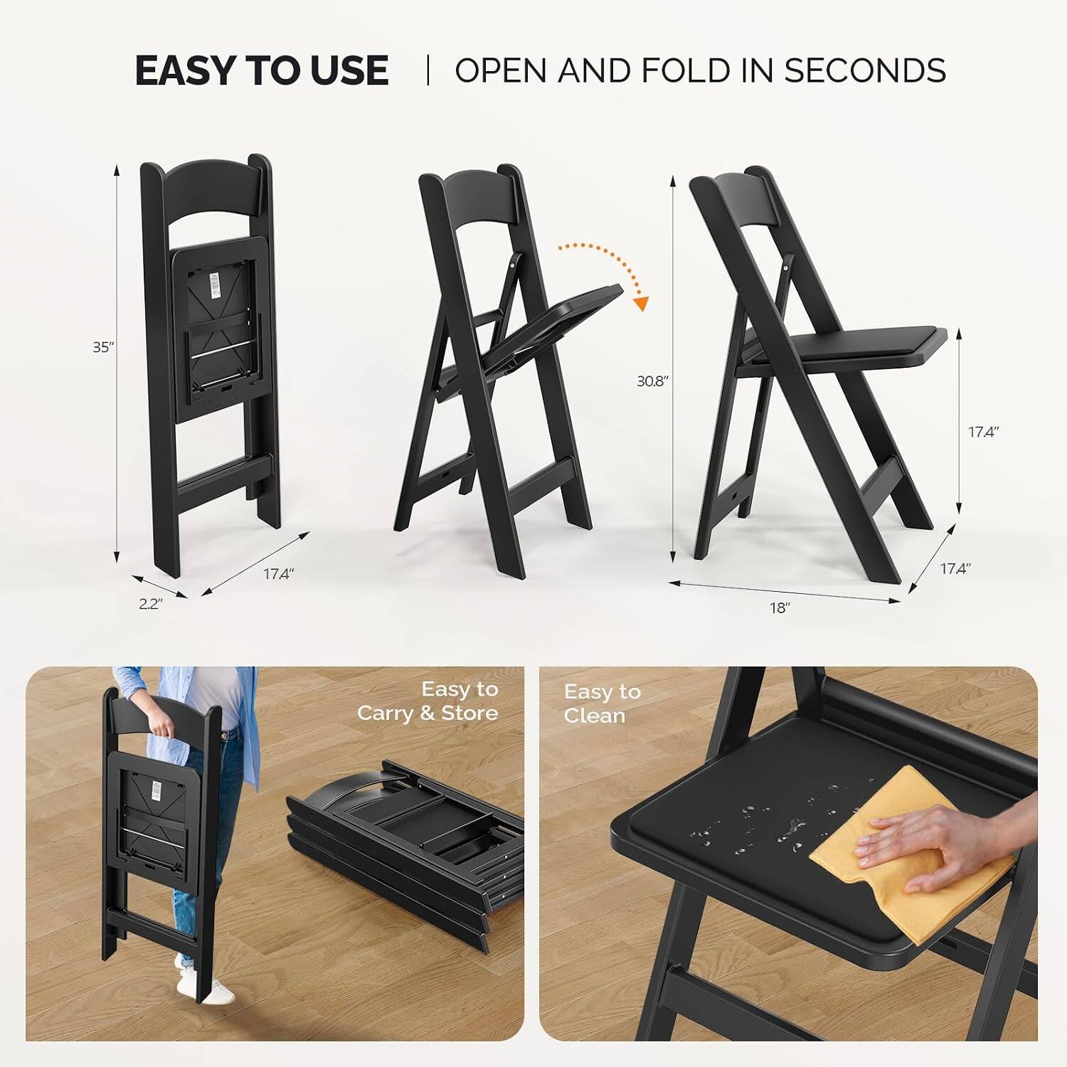 EASY TO USE  
OPEN AND FOLD IN SECONDS

35"  
30.8"  
17.4"  
17.4"  
22"  
18"

Easy to Carry & Store  
Easy to Clean