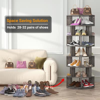 Aheaplus 7 Tier 360° Rotating Shoe Rack Tower Vertical MDF Aheaplus 7 Tier 360° Rotating Shoe Rack Tower Vertical MDF