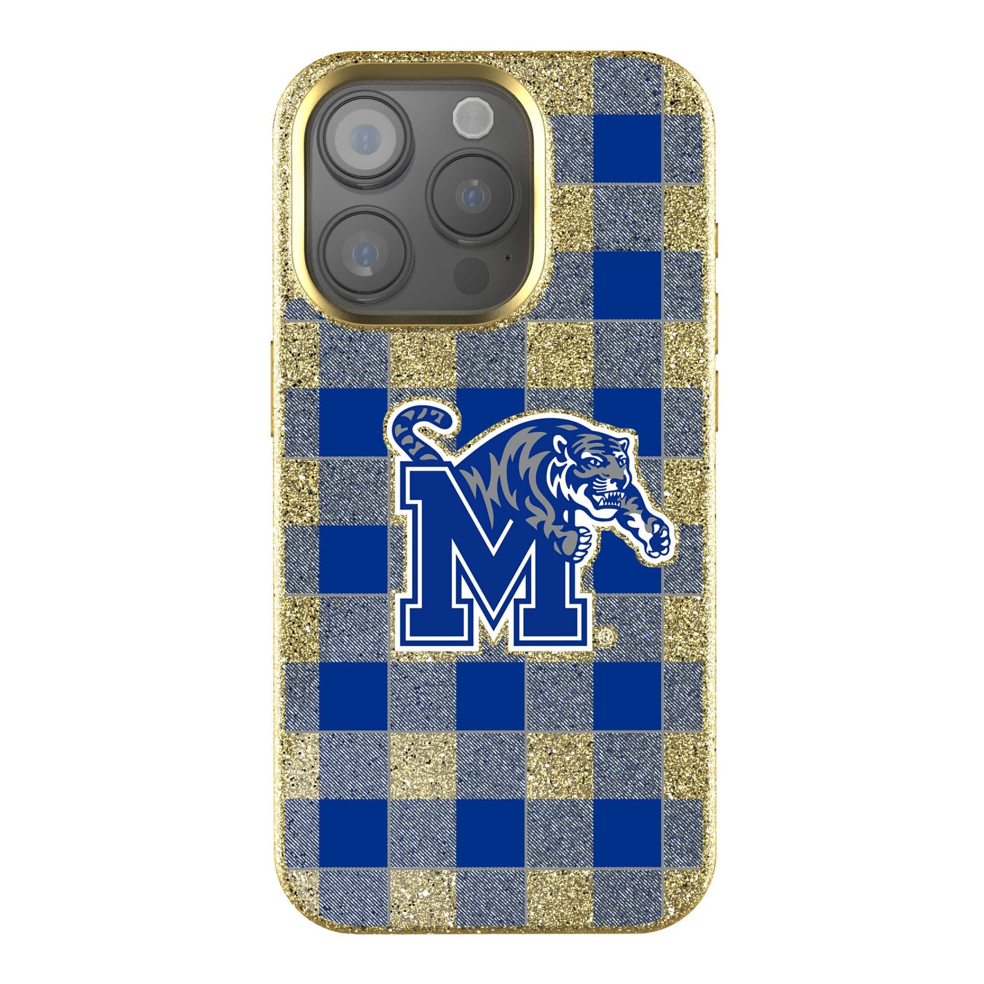 Keyscaper - NCAA - Memphis Tigers Plaid Bling iPhone Case - 14 Pro Max - Gold