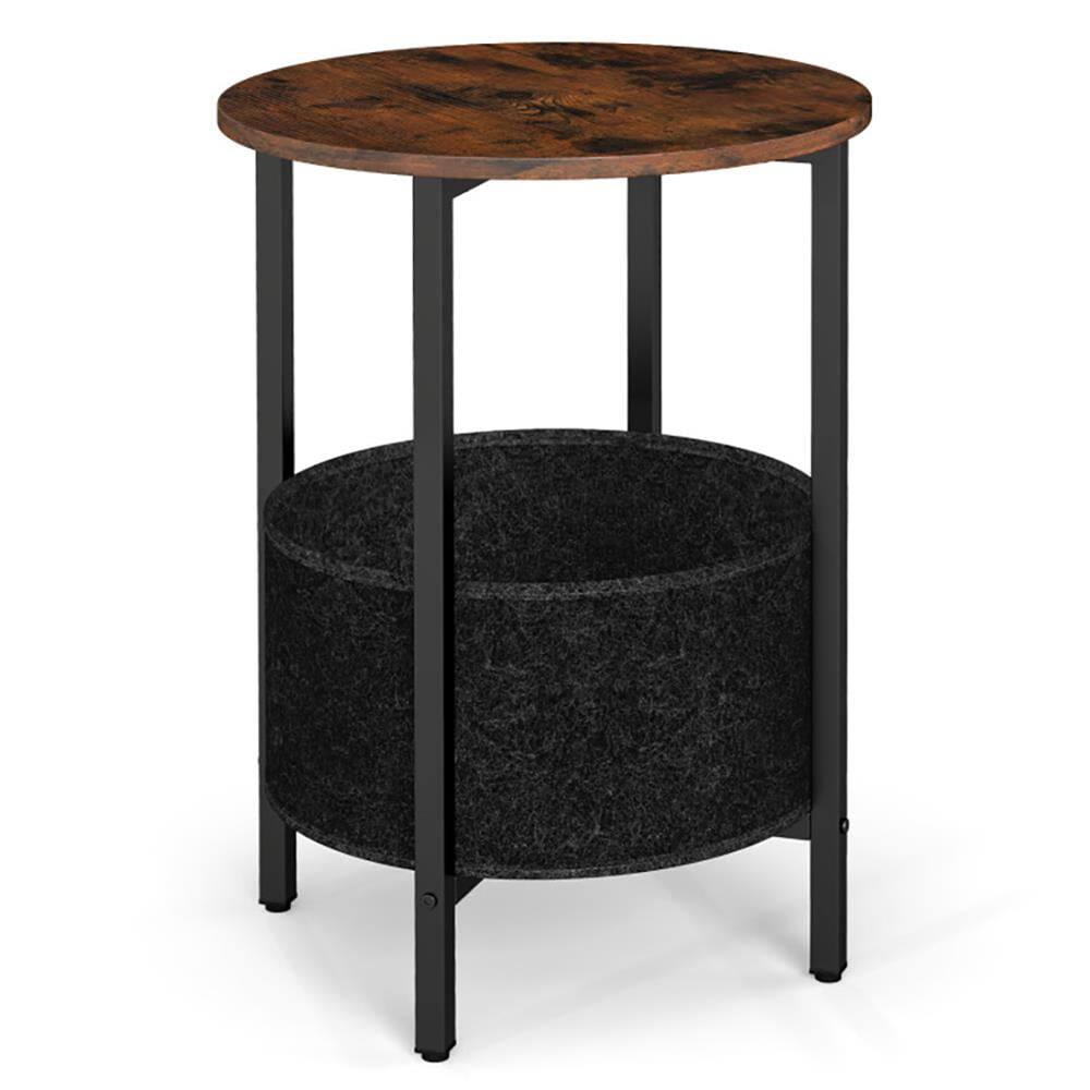 Alt View 2. Kadyn - Sofa Side End Table, End Table, Couch Table,Round End Table 2-Tier Side Table with Removable Fabric Basket - Brown.