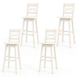 Gymax - 4PCS 30'' Bar Height Stool Swivel Bar Stool Rubber Wood w/ Inclined Backrest - Cream