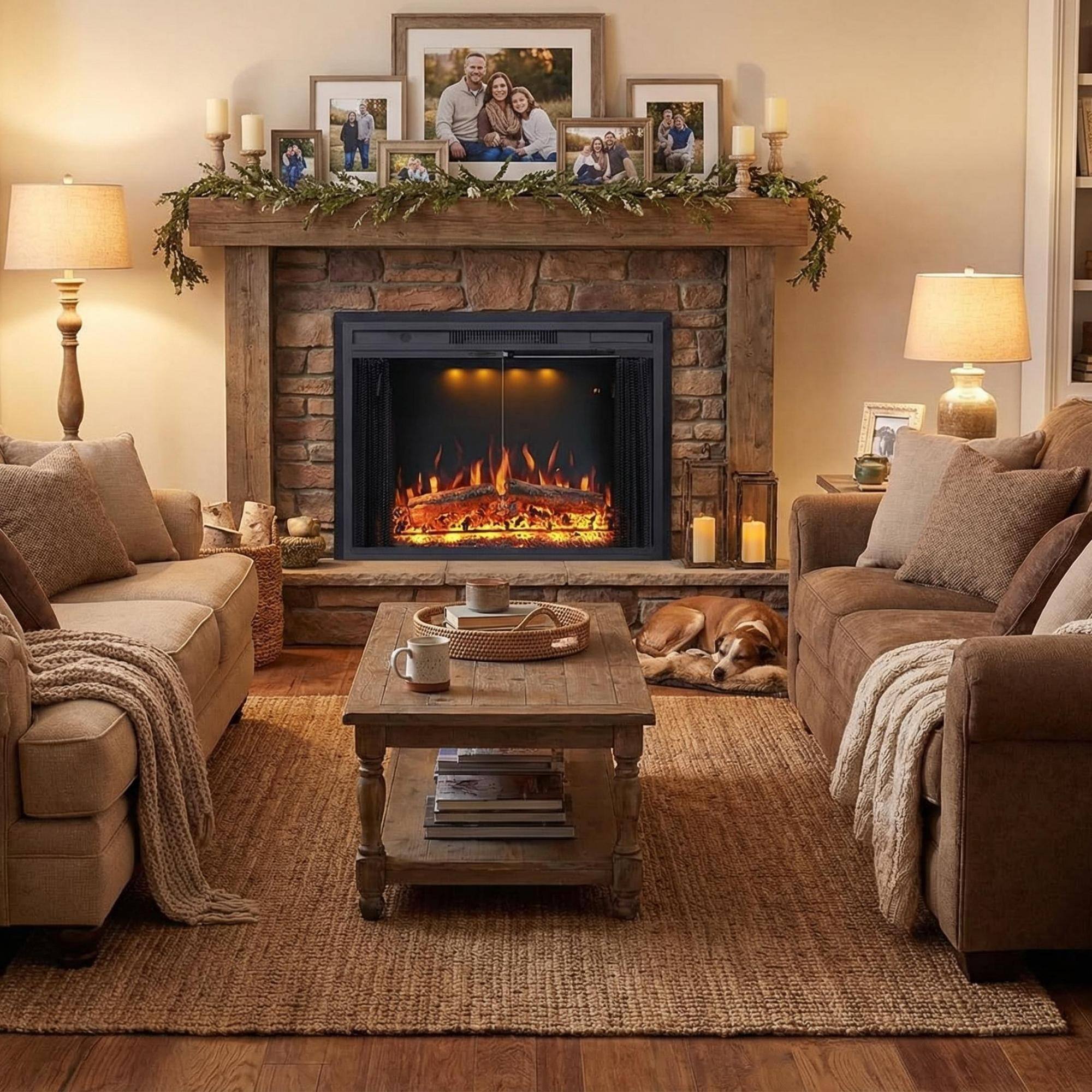 Alt View 2. Mondawe - 33" Recessed-in Realistic Flame Electric Fireplace with Adjustable Heat, Timer - Black.