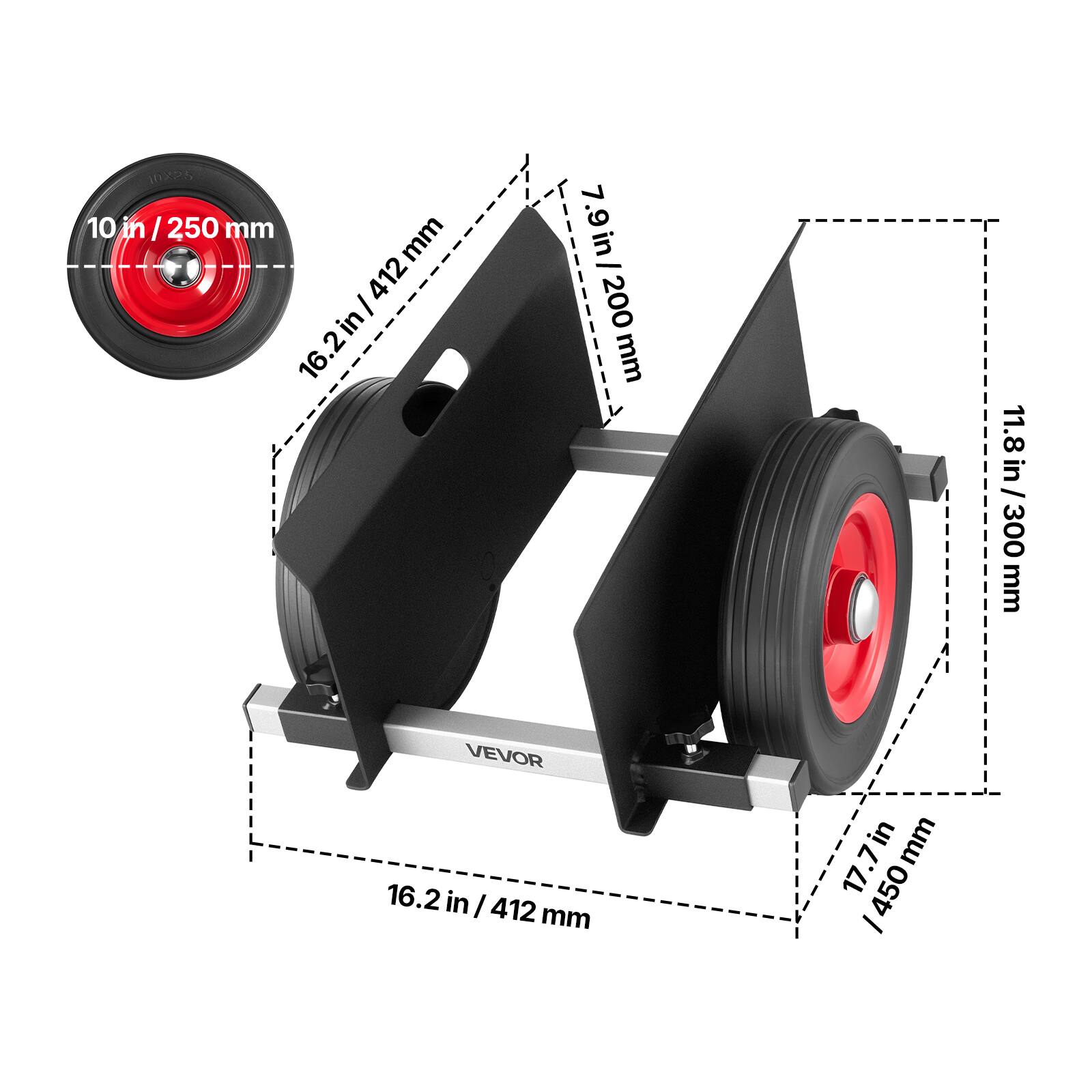 10 in / 250 mm  
16.2 in / 412 mm  
7.9 in / 200 mm  
11.8 in / 300 mm  
17.7 in / 450 mm