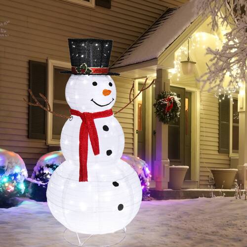 Alt View 10. Winado - 4FT Christmas Snowman Snow Fleece with LED Lights, Imitated Branch Hand for Indoor Outdoor Holiday Party Decorations - White.