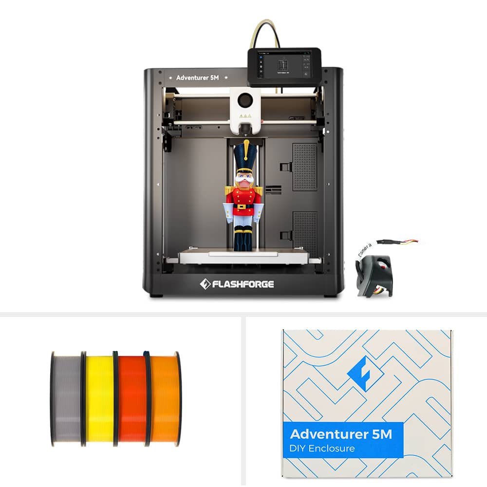 Flashforge - Adventurer 5M 3D Printer Bundle with Camera, Enclosure Kit and 4× HS PLA 1kg Filaments (Random Colors) - Black
